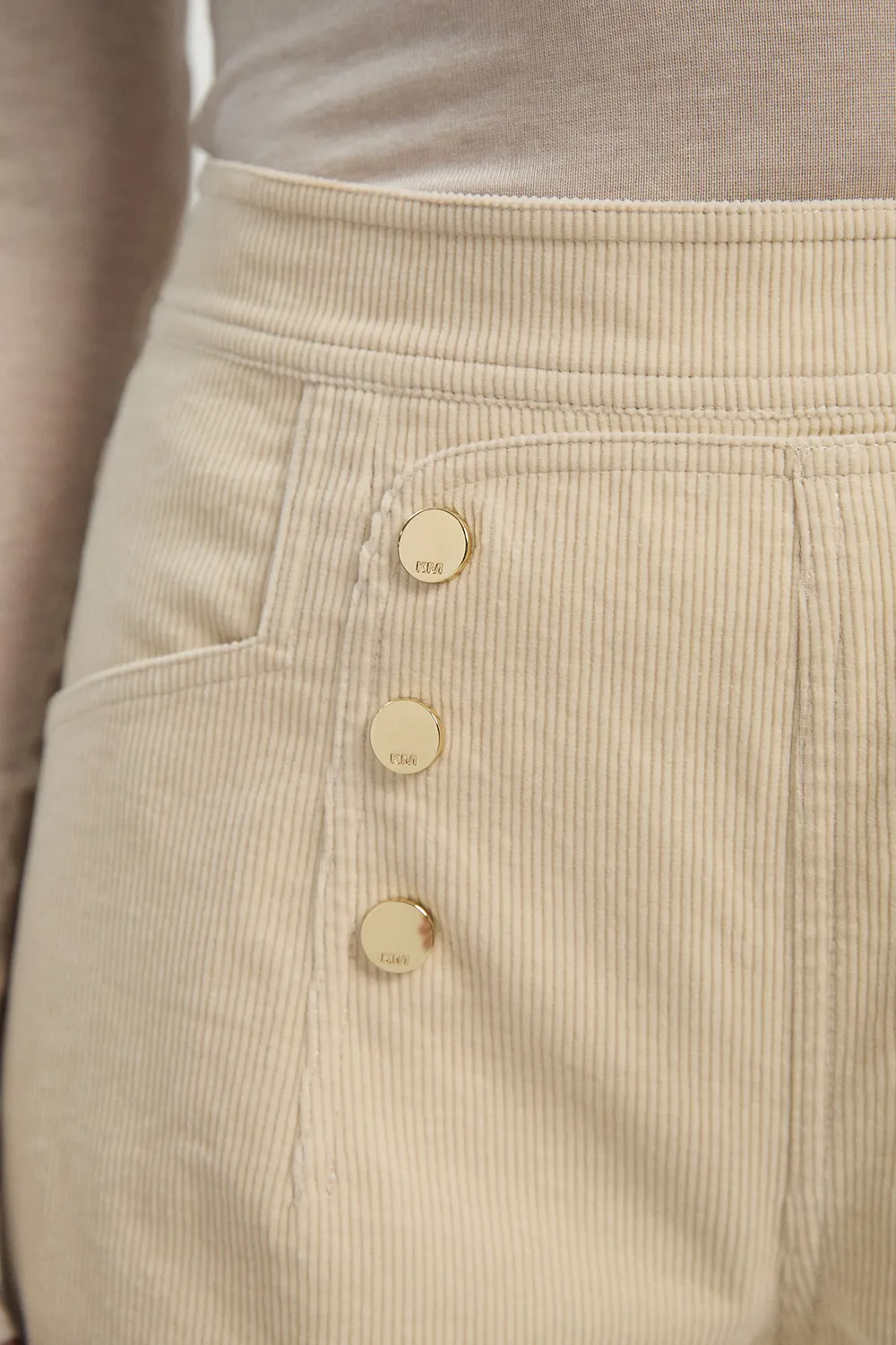 Stretch Cord Button Front Wide Leg Trouser BKK26092