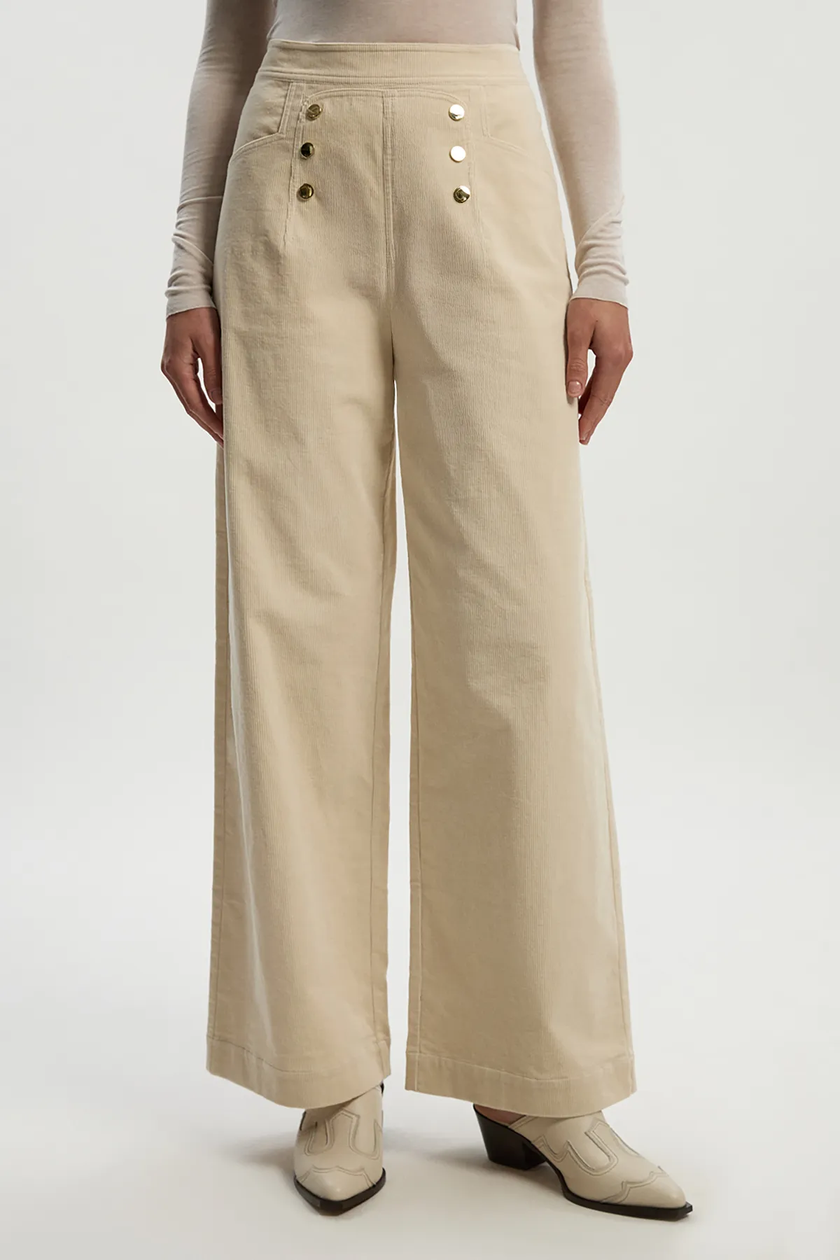 Stretch Cord Button Front Wide Leg Trouser BKK26092
