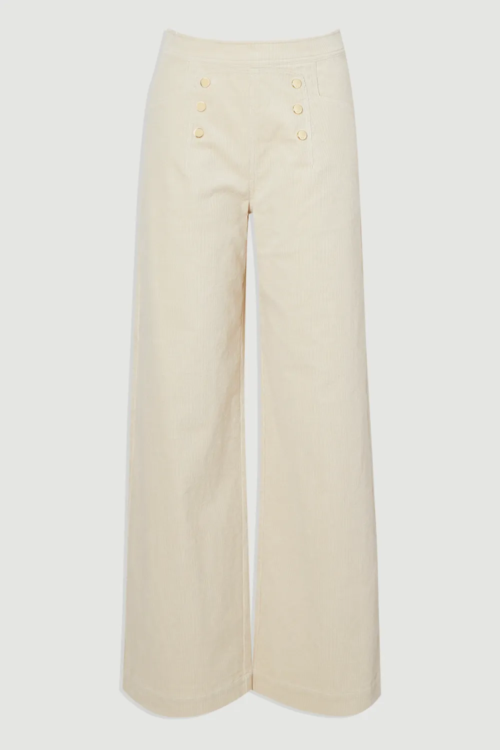 Stretch Cord Button Front Wide Leg Trouser BKK26092