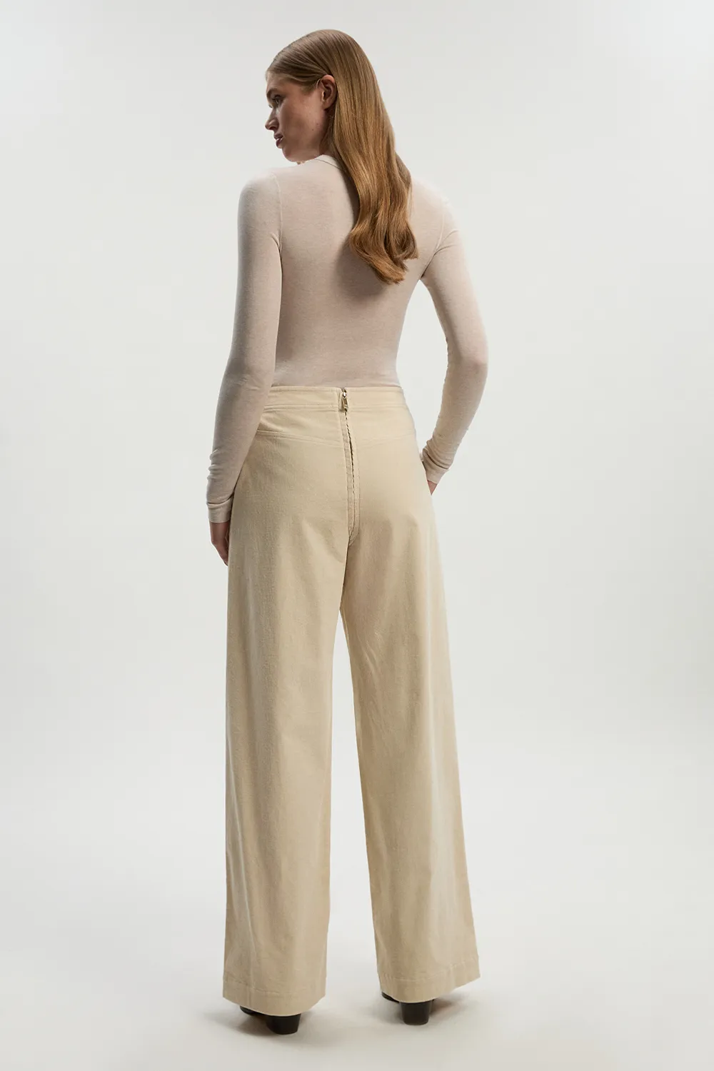 Stretch Cord Button Front Wide Leg Trouser BKK26092