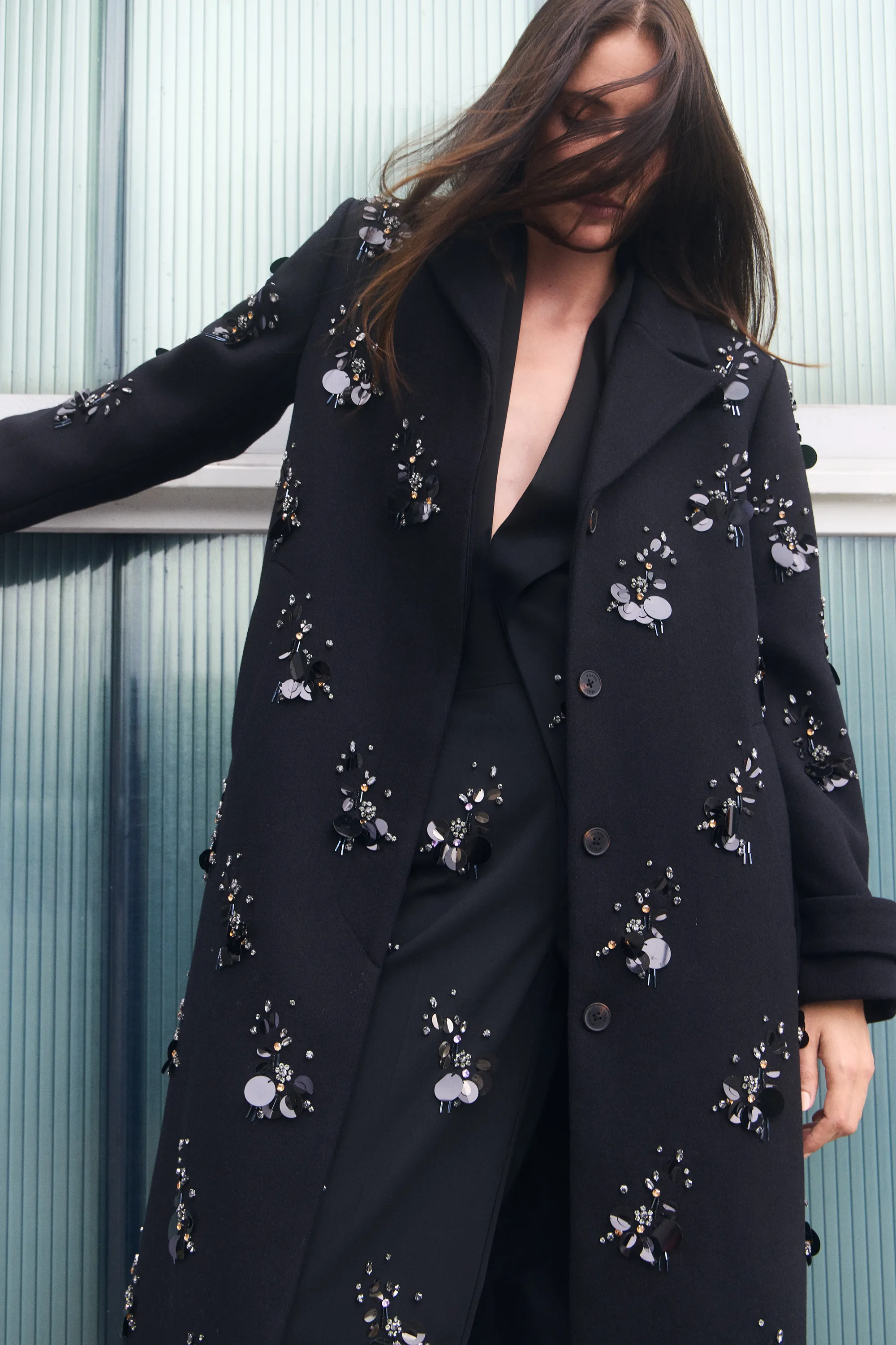 Wool Embellished Single Breasted Tailored Coat BKK26102