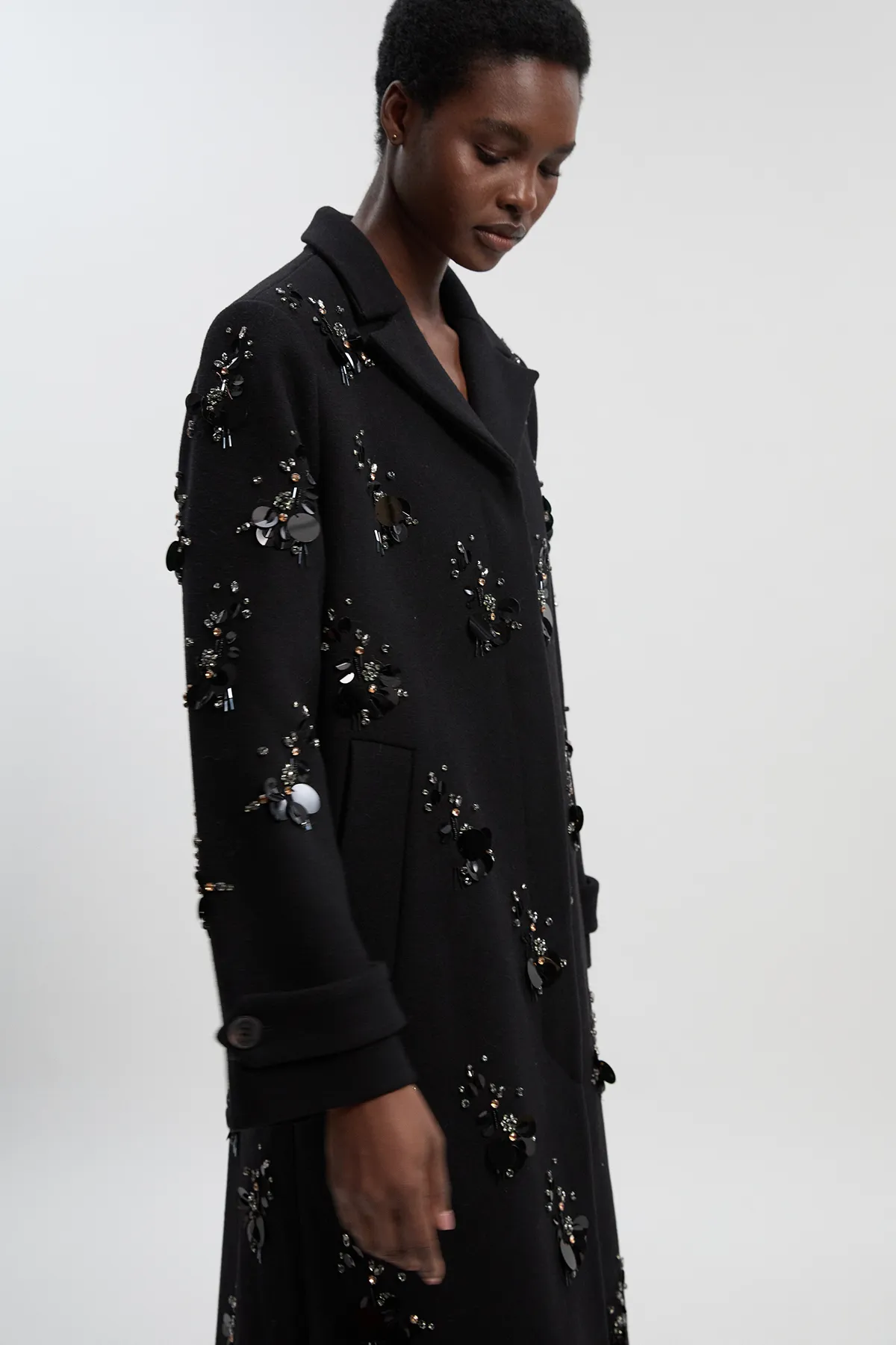 Wool Embellished Single Breasted Tailored Coat BKK26102