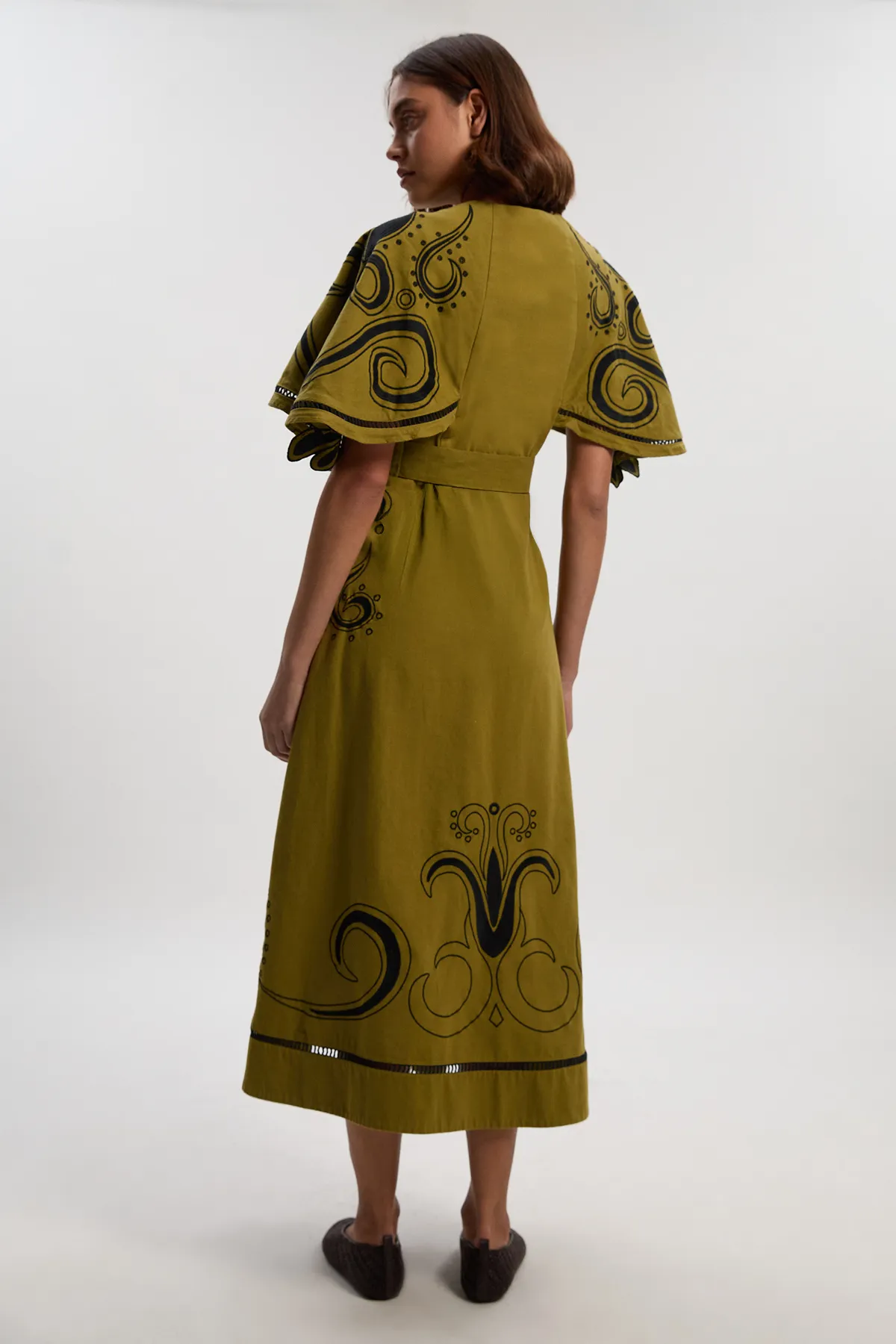 Baroque Embroidered Cape Sleeve Twill Woven Maxi Dress BKK26115 4 Baroque Embroidered Cape Sleeve Twill Woven Maxi Dress BKK26115