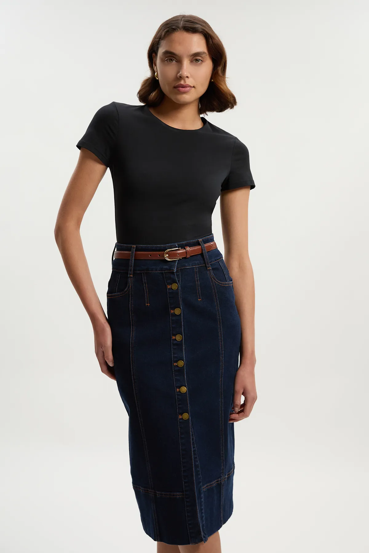 Denim Corset Waist Detail Pencil Skirt BKK26124