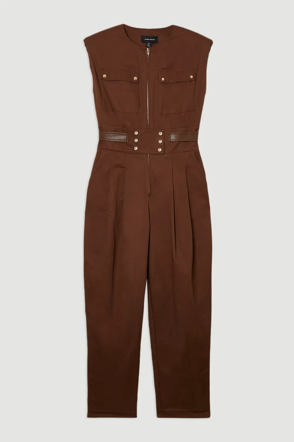 Cotton & Faux Leather Tab Utility Jumpsuit BKK26133