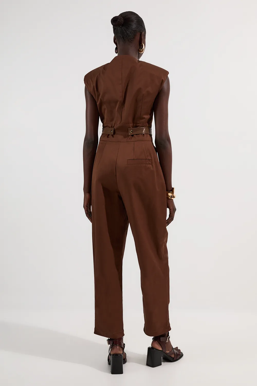 Cotton & Faux Leather Tab Utility Jumpsuit BKK26133