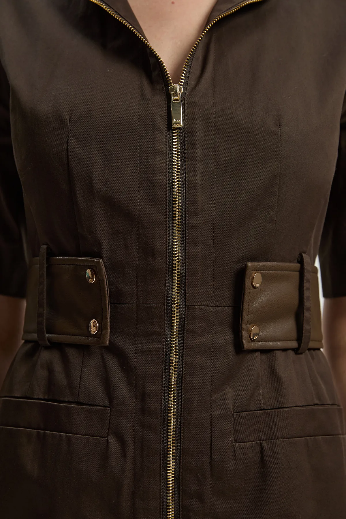 Cotton & Faux Leather Tab Utility Midi Dress BKK26134 3 Cotton & Faux Leather Tab Utility Midi Dress BKK26134