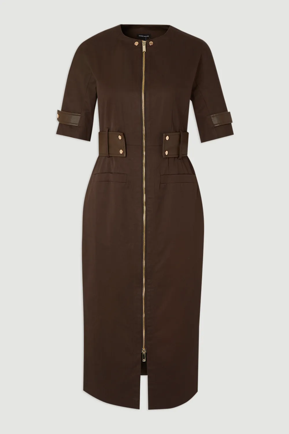 Cotton & Faux Leather Tab Utility Midi Dress BKK26134 4 Cotton & Faux Leather Tab Utility Midi Dress BKK26134