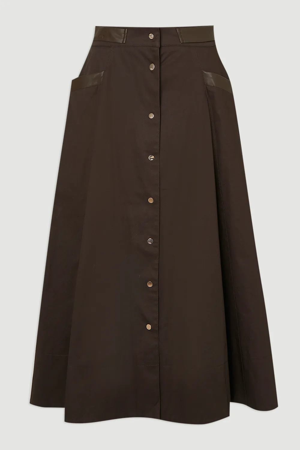 Cotton & Faux Leather Tab Full Maxi Skirt BKK26135