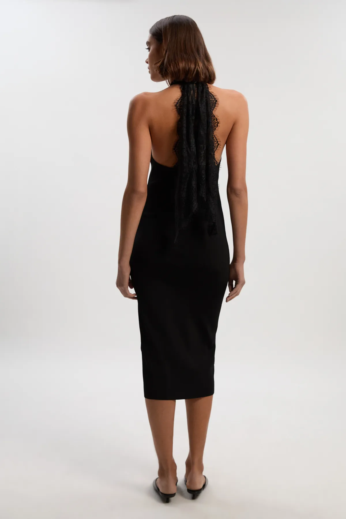 Viscose Blend Slinky Sheer Lace Back Detail Knit Midi Dress BKK26143 4 Viscose Blend Slinky Sheer Lace Back Detail Knit Midi Dress BKK26143