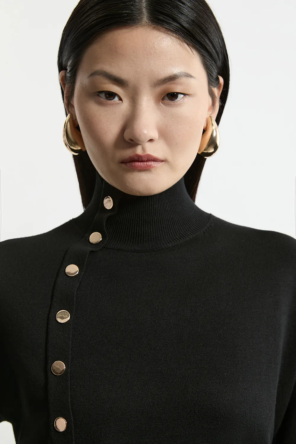 Viscose Blend Popper Detail Knit Jumper BKK26148