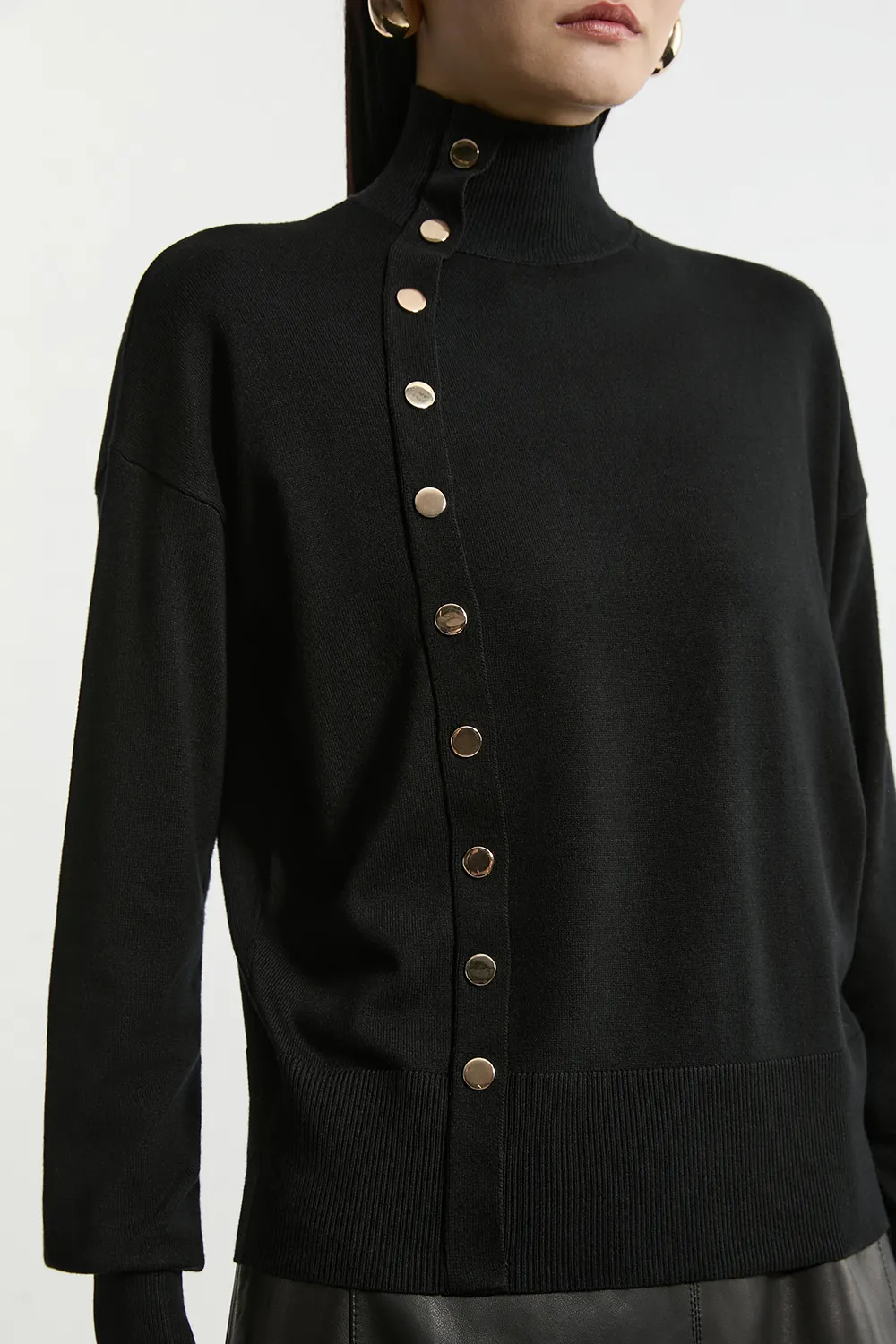 Viscose Blend Popper Detail Knit Jumper BKK26148 5 Viscose Blend Popper Detail Knit Jumper BKK26148