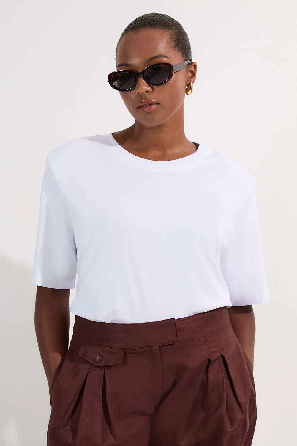 Plus Size Power Shoulder Jersey T-Shirt BKK26185