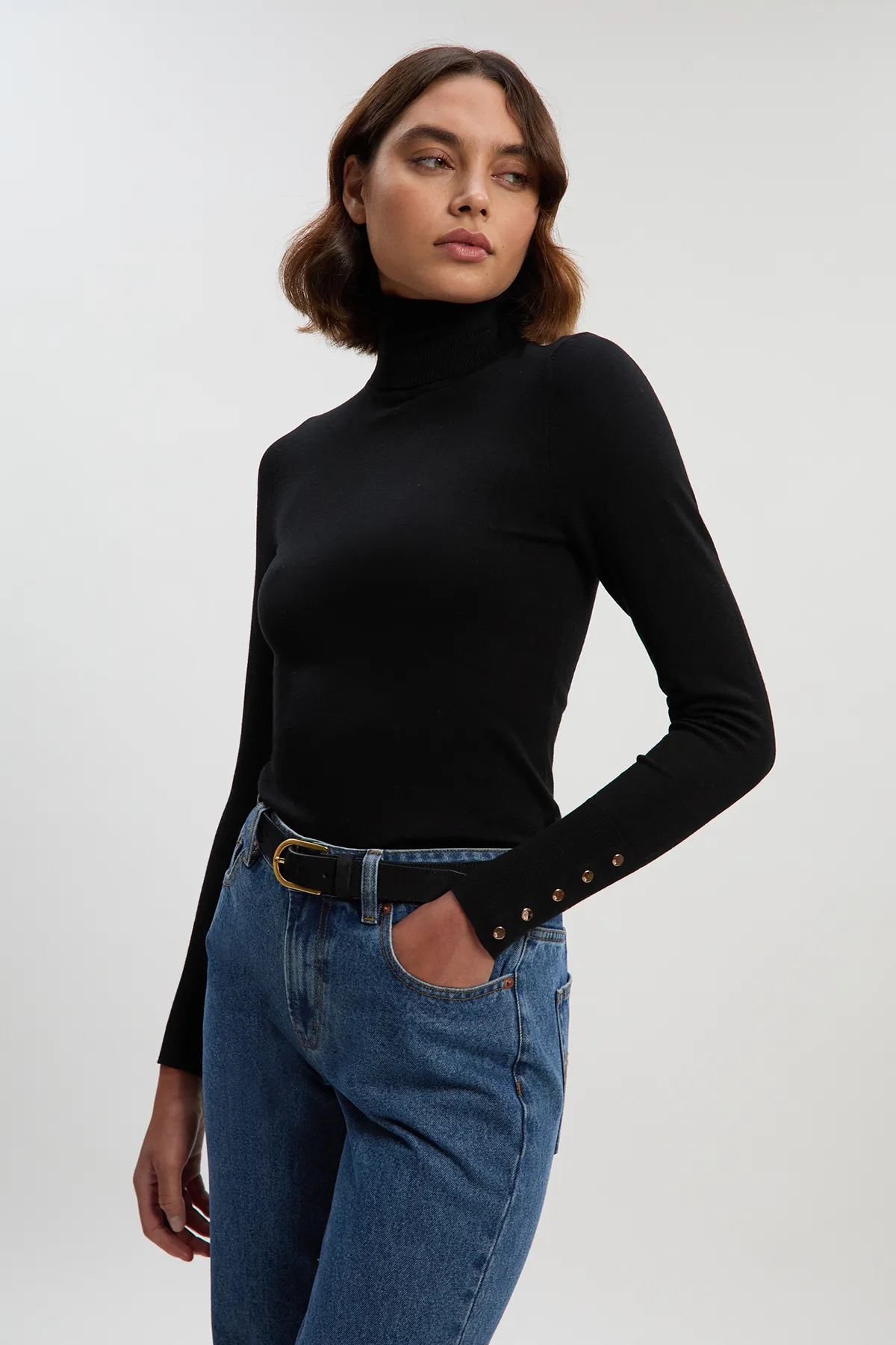 Viscose Blend Roll Neck Knit Jumper BKK26196