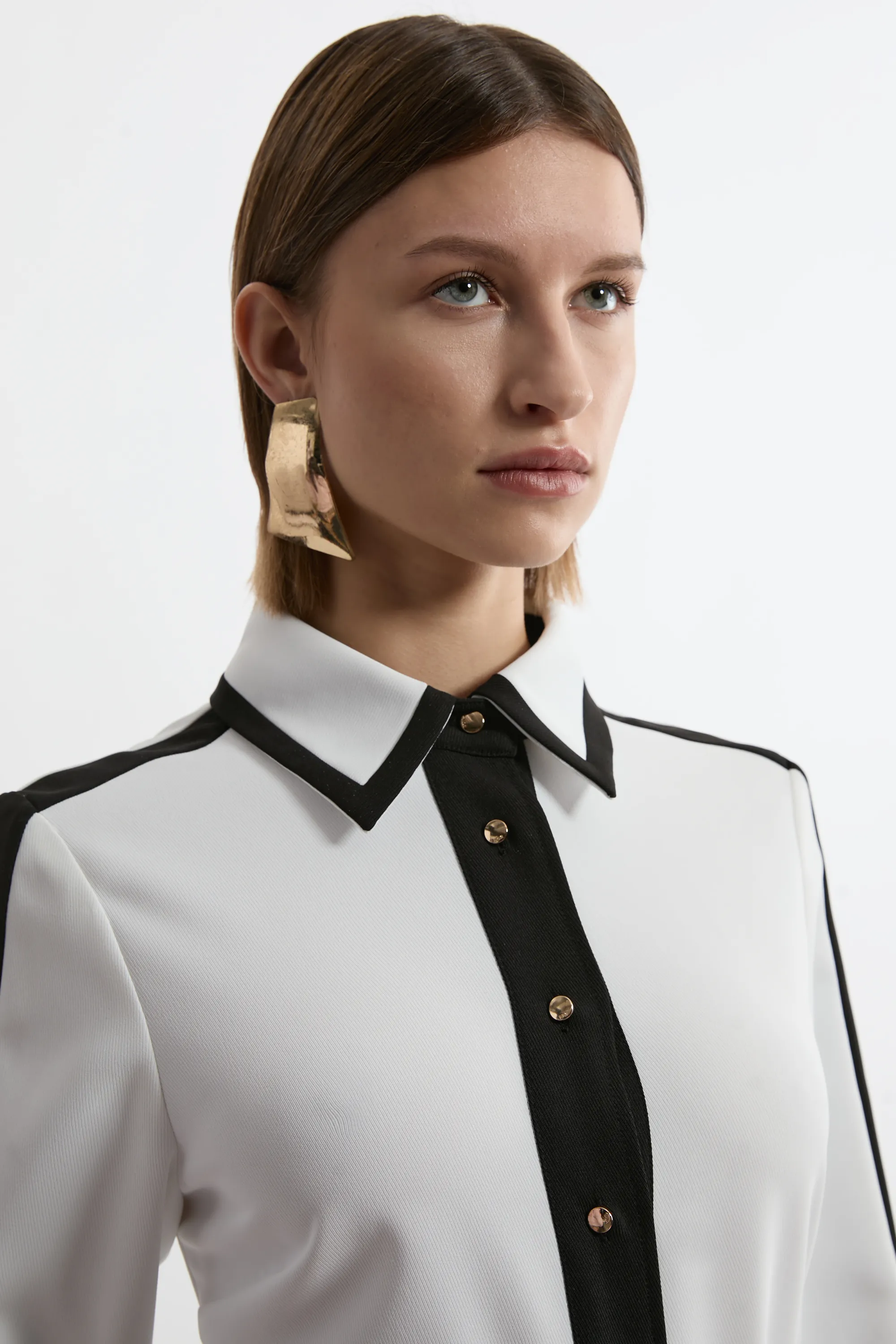 Color Block Twill Woven Belted Midi Shirt Dress BKK22903