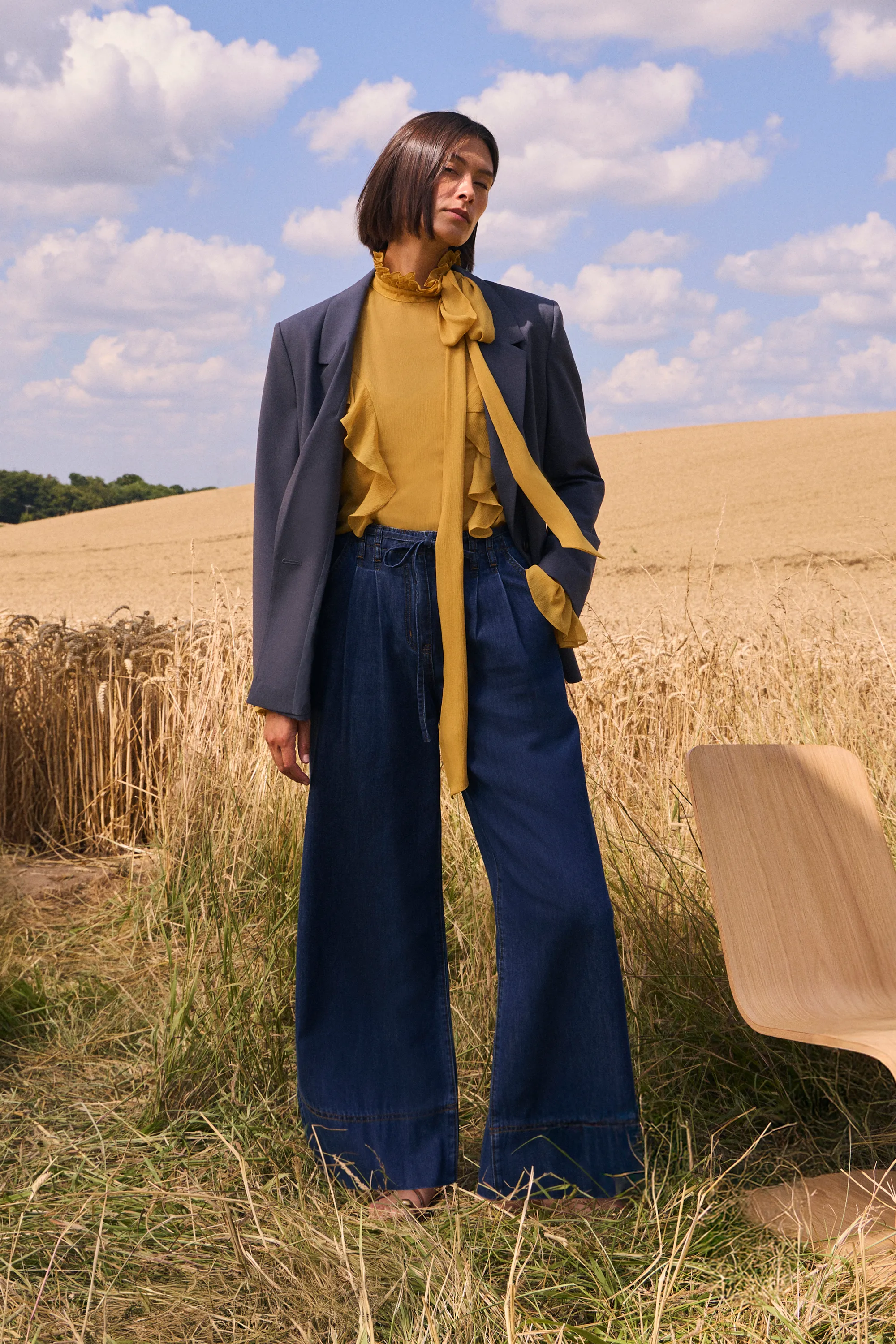 Denim Tie Waist Wide Leg Tailored Trouser BKK26230