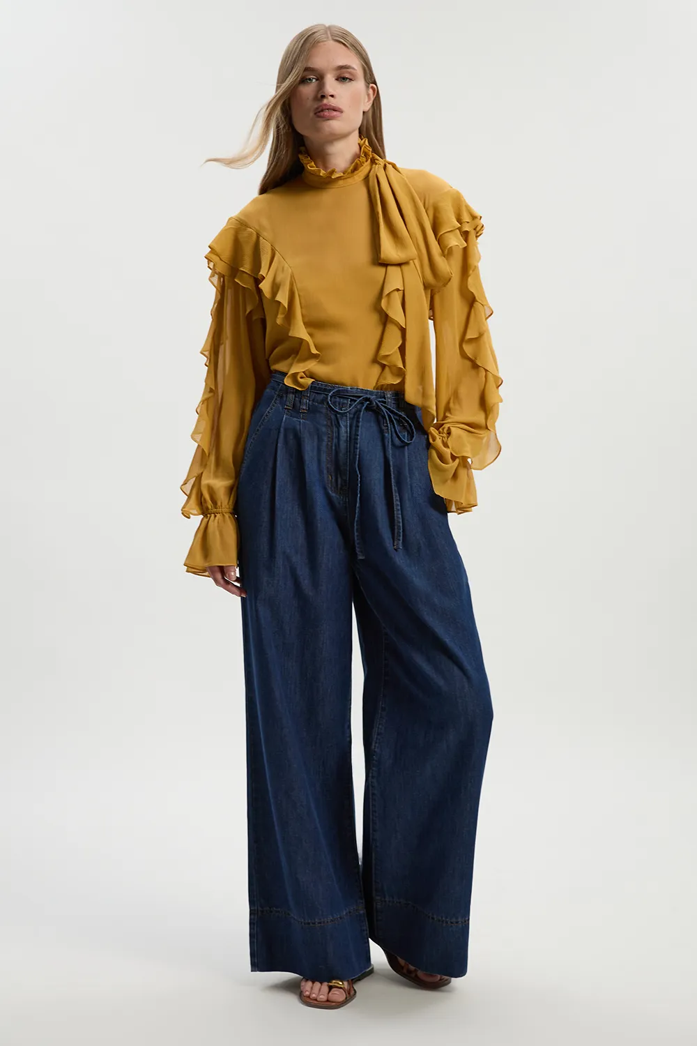 Denim Tie Waist Wide Leg Tailored Trouser BKK26230