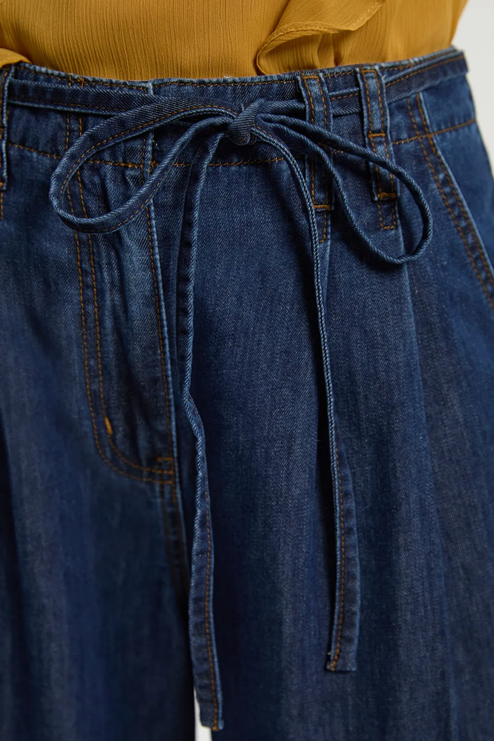 Denim Tie Waist Wide Leg Tailored Trouser BKK26230