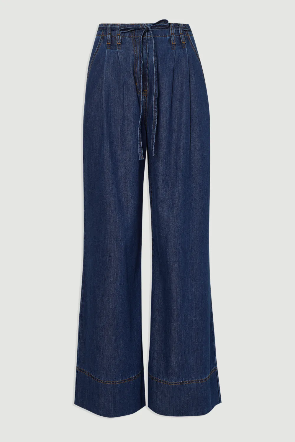 Denim Tie Waist Wide Leg Tailored Trouser BKK26230