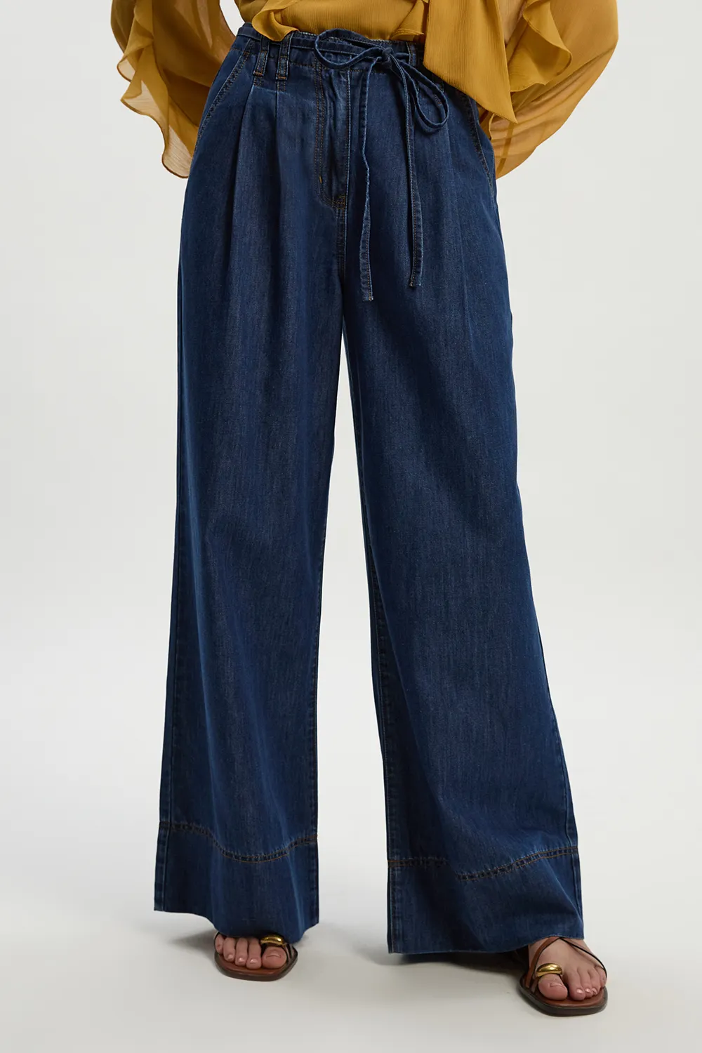 Denim Tie Waist Wide Leg Tailored Trouser BKK26230