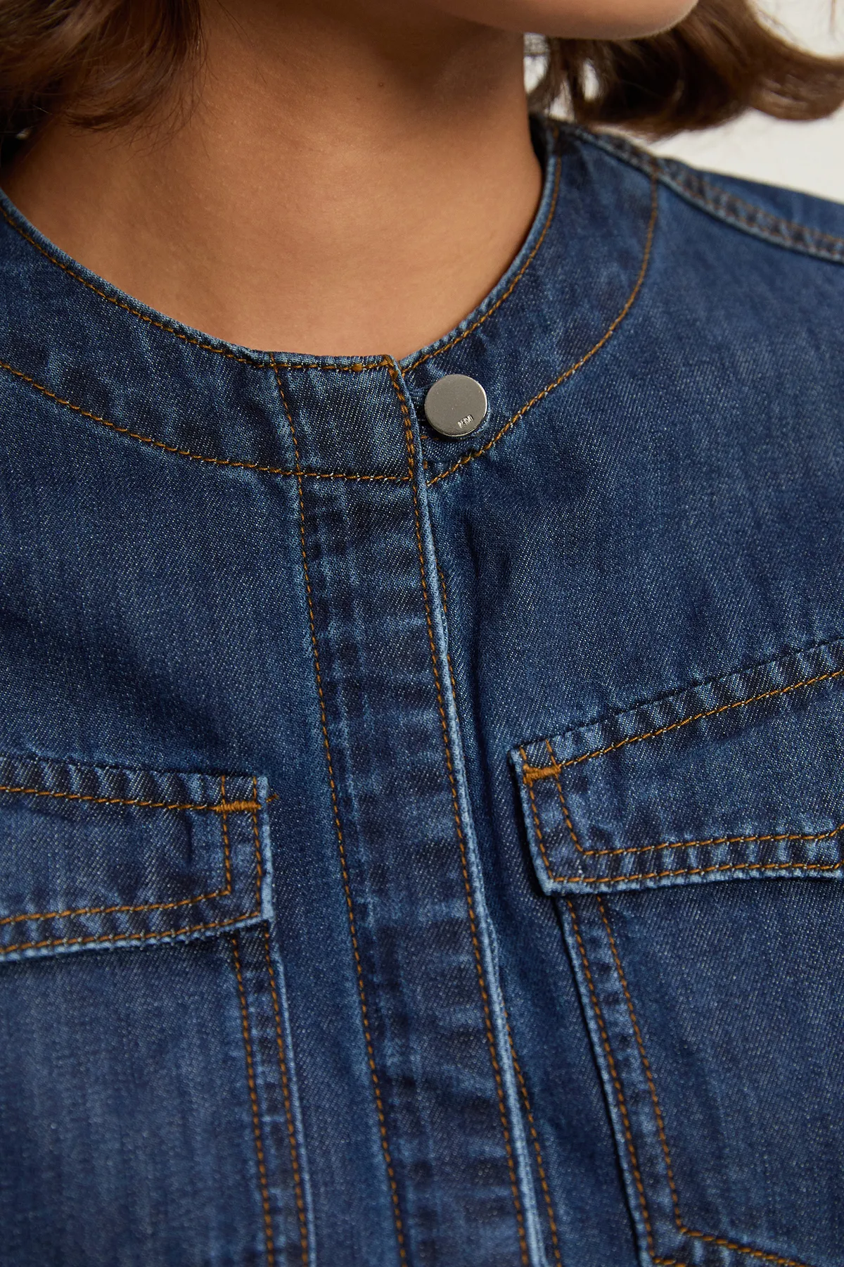 Denim Collarless Tailored Western Shirt BKK26233 3 Denim Collarless Tailored Western Shirt BKK26233