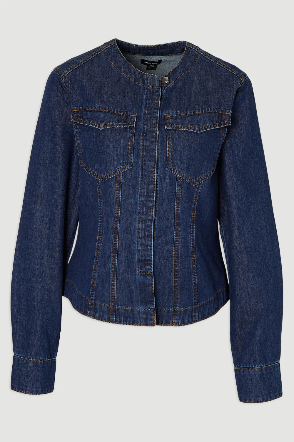 Denim Collarless Tailored Western Shirt BKK26233 4 Denim Collarless Tailored Western Shirt BKK26233