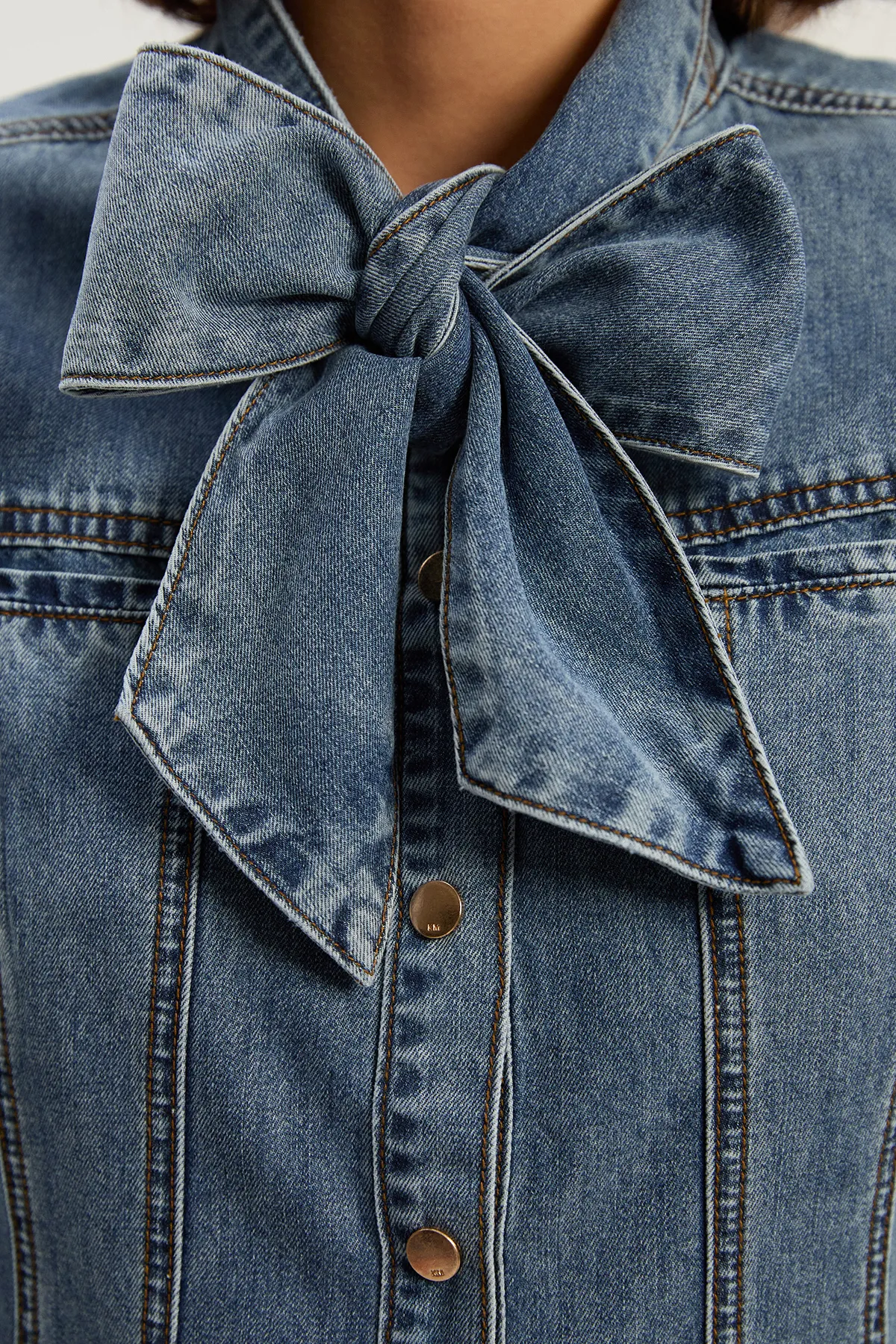 Petite Denim Pussy Bow Shirt Dress BKK26232