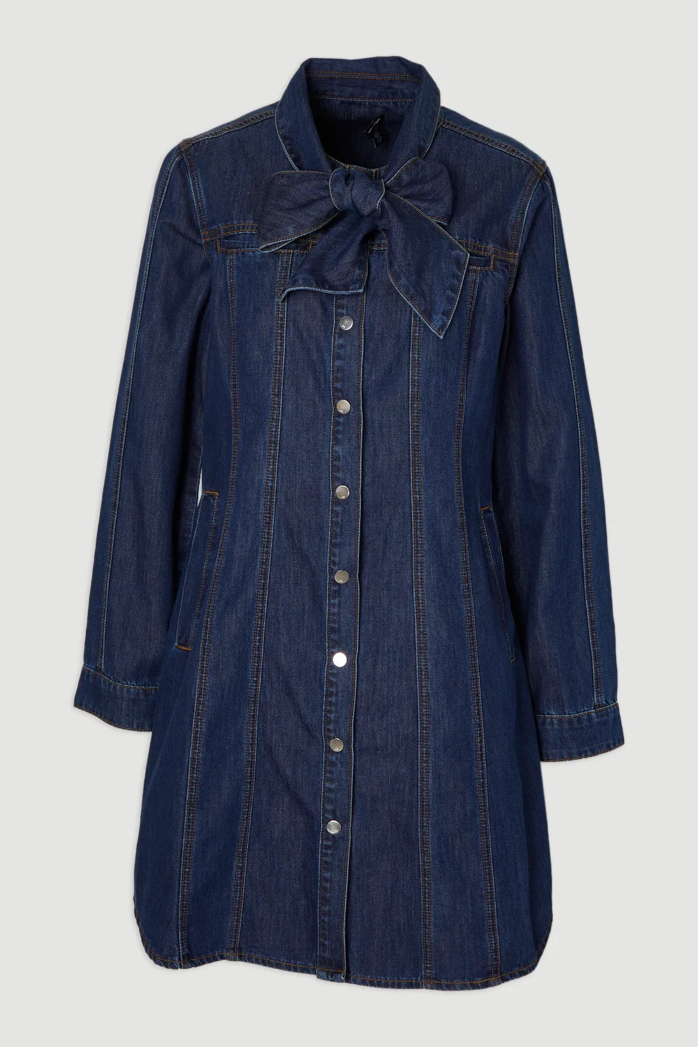 Denim Pussy Bow Shirt Dress BKK26234 4 Denim Pussy Bow Shirt Dress BKK26234