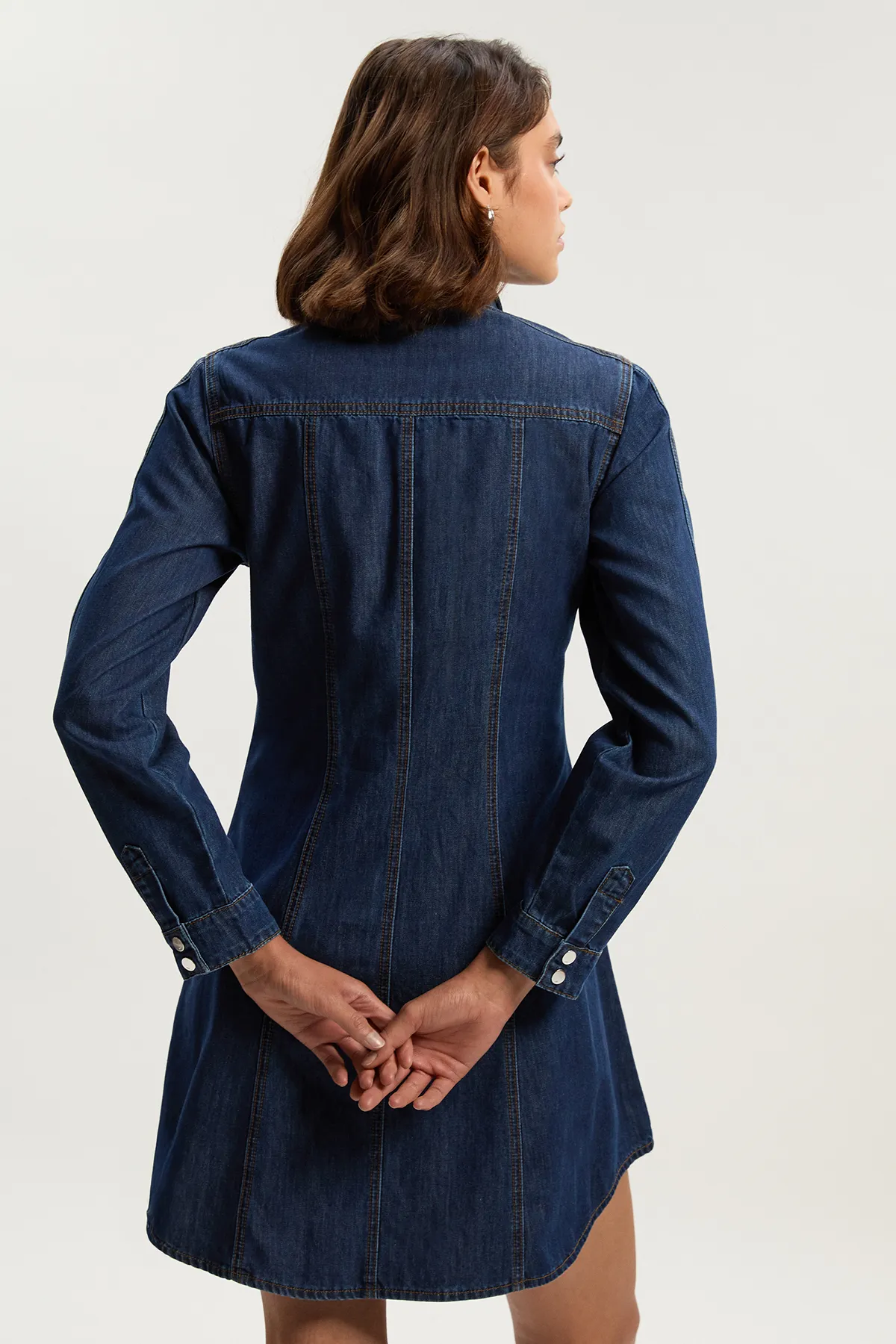 Denim Pussy Bow Shirt Dress BKK26234 5 Denim Pussy Bow Shirt Dress BKK26234