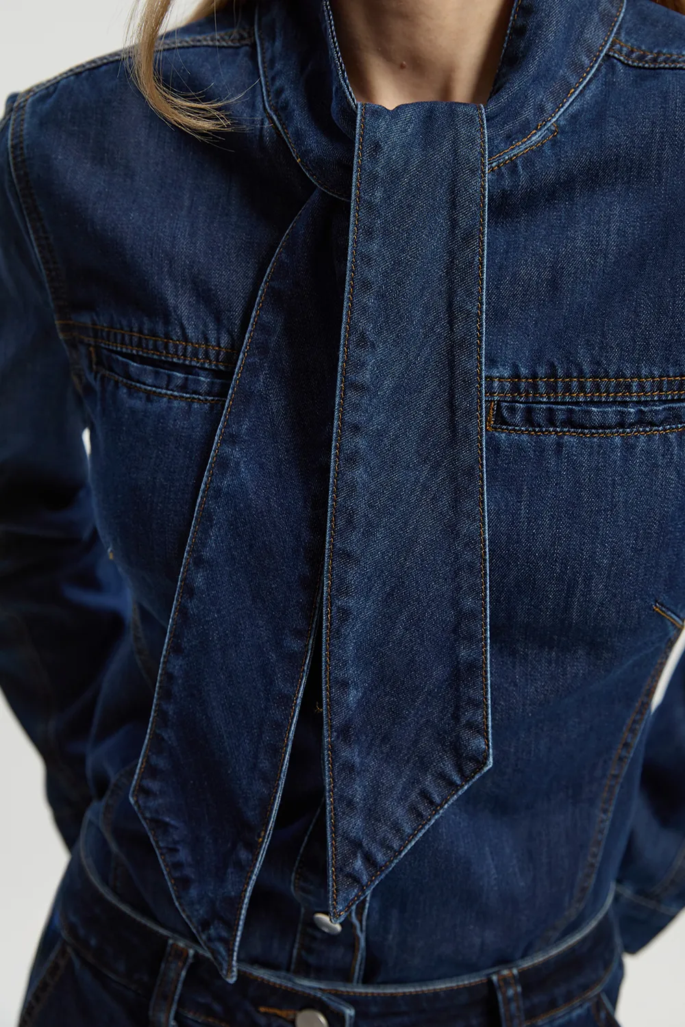 Denim Pussy Bow Blouse BKK26236