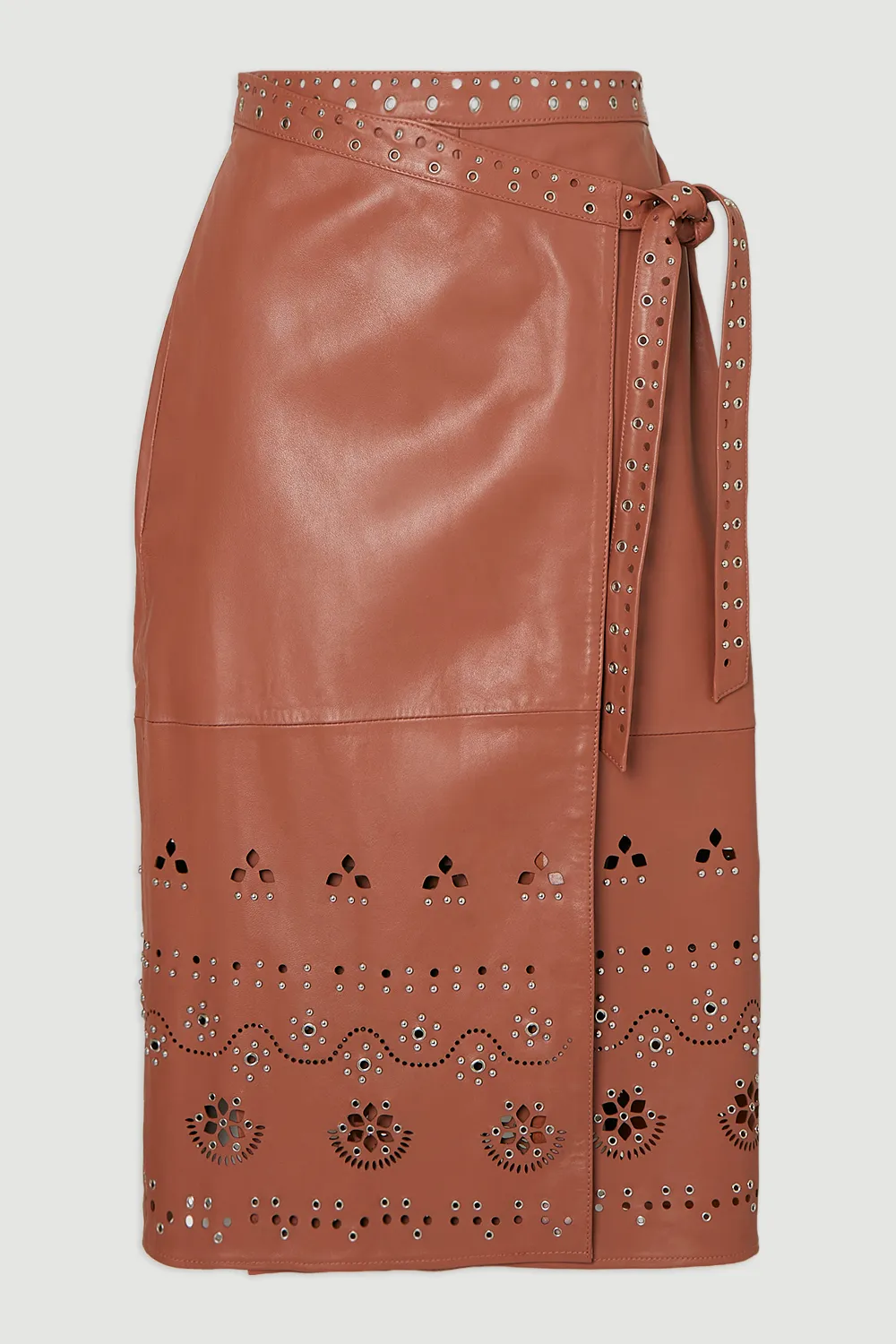 Leather Cut Work & Studded Wrap Pencil Skirt BKK26253 4 Leather Cut Work & Studded Wrap Pencil Skirt BKK26253