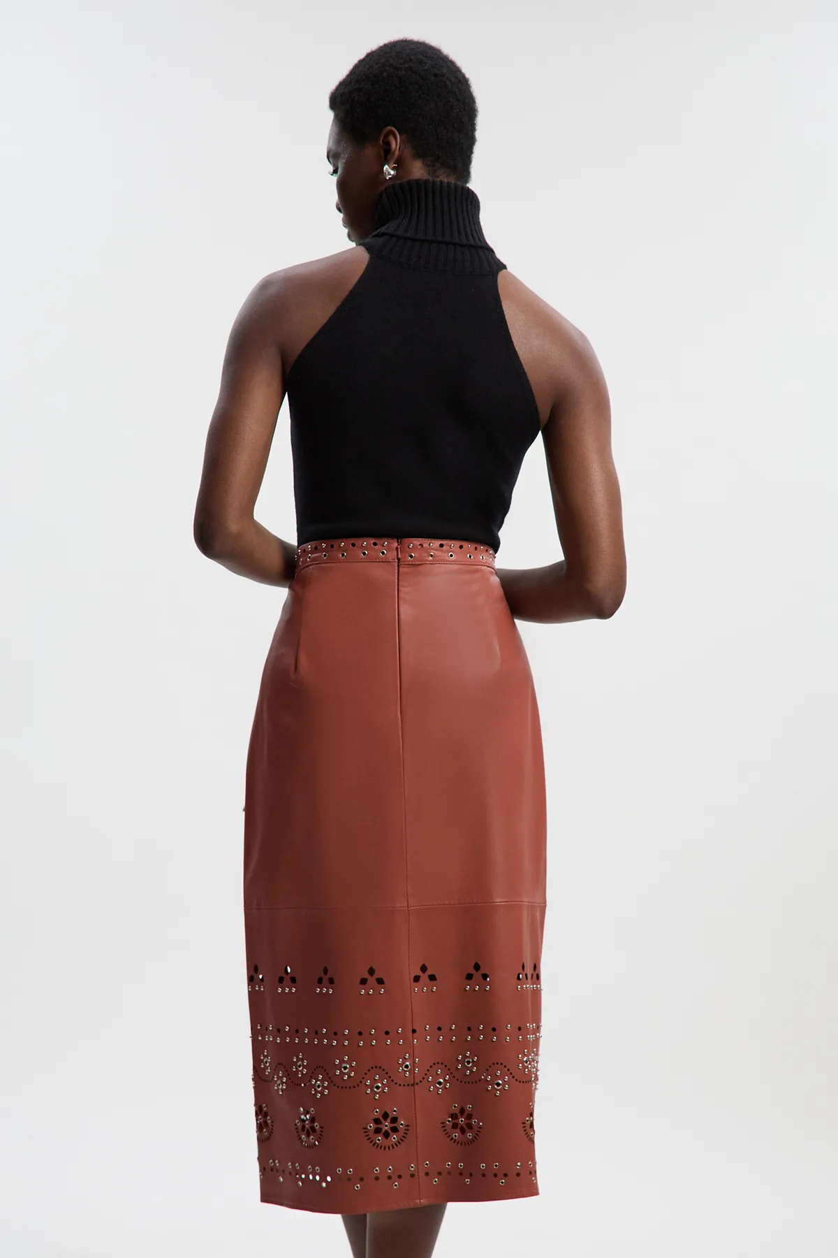 Leather Cut Work & Studded Wrap Pencil Skirt BKK26253 5 Leather Cut Work & Studded Wrap Pencil Skirt BKK26253