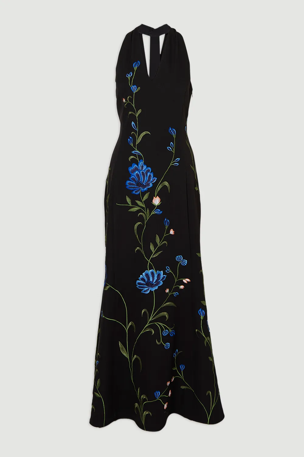 Placed Floral Halter Embroidered Crepe Woven Maxi Dress BKK26296 4 Placed Floral Halter Embroidered Crepe Woven Maxi Dress BKK26296