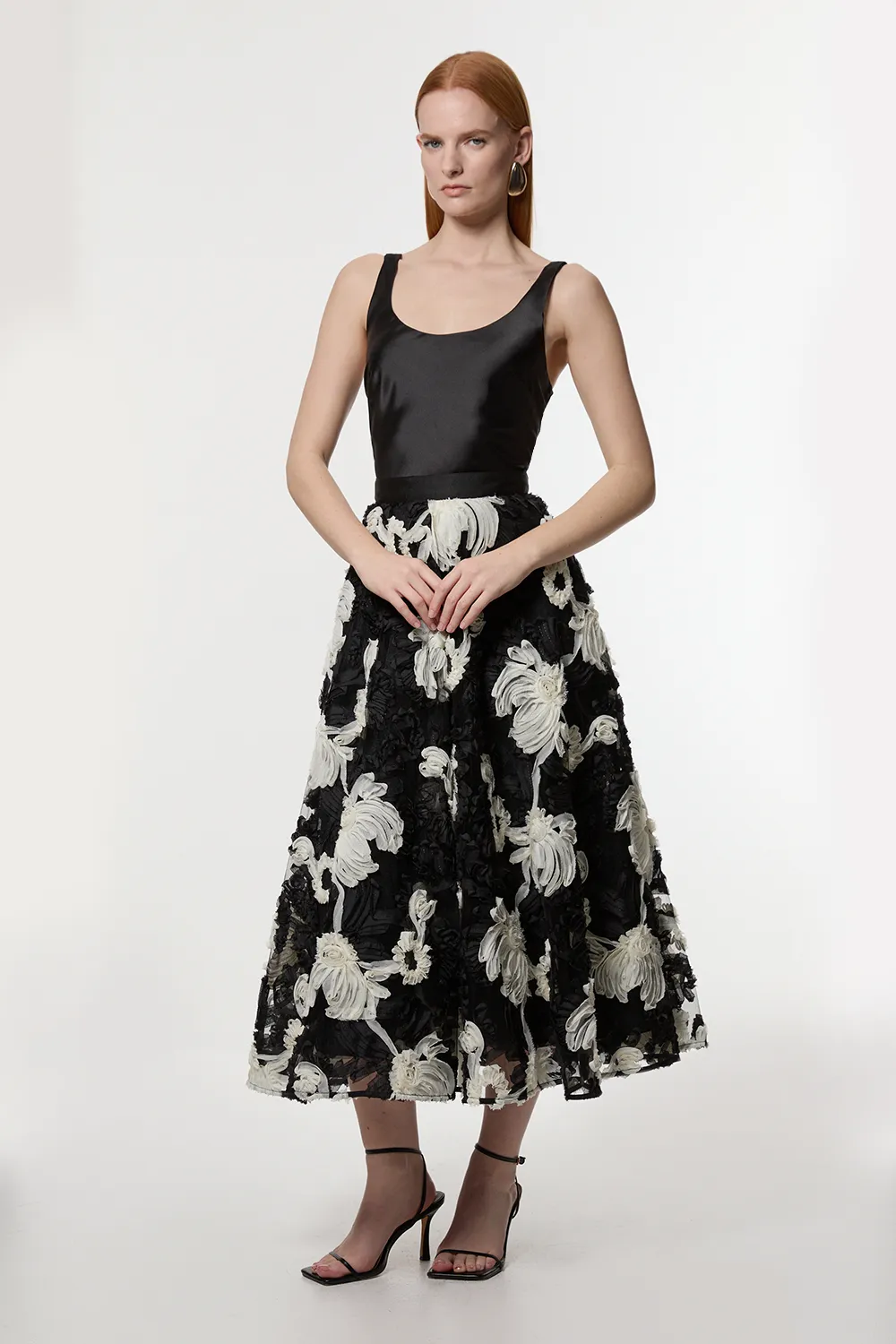 Rosette Mono Textured Woven Prom Skirt BKK22932
