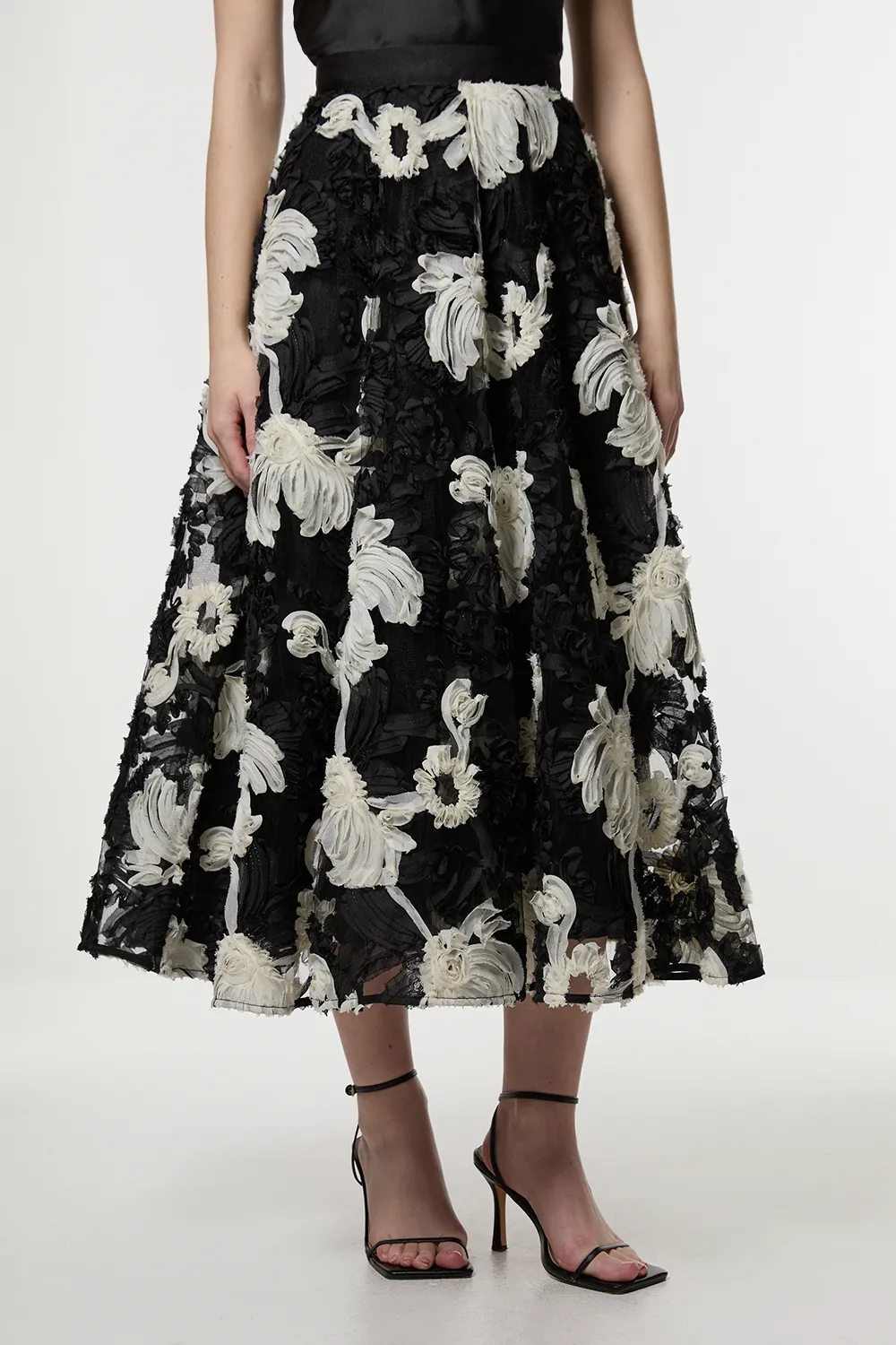 Rosette Mono Textured Woven Prom Skirt BKK22932