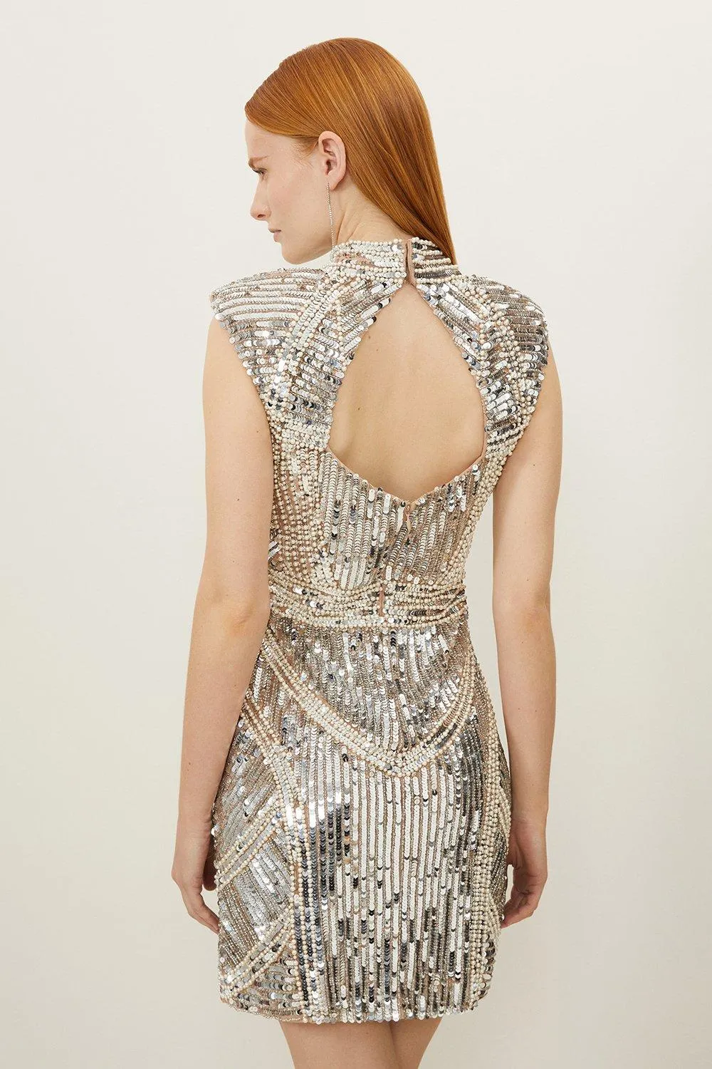 Petite Embellished Pearl Strong Shoulder Mini Dress BKK18135