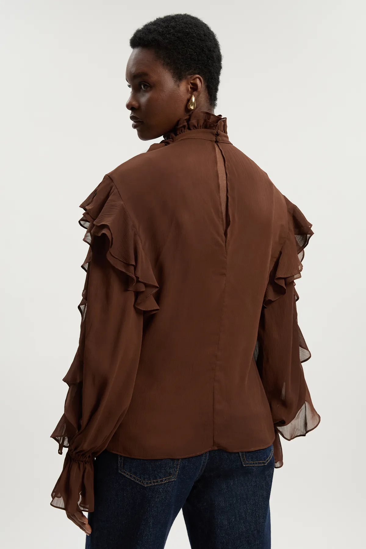 Ruffle Front Crinkle Georgette Pussy Bow Blouse BKK26387 5 Ruffle Front Crinkle Georgette Pussy Bow Blouse BKK26387