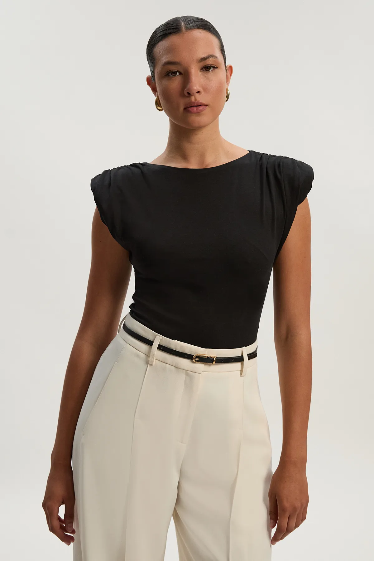 Stretch Jersey Power Shoulder Bodysuit BKK26436