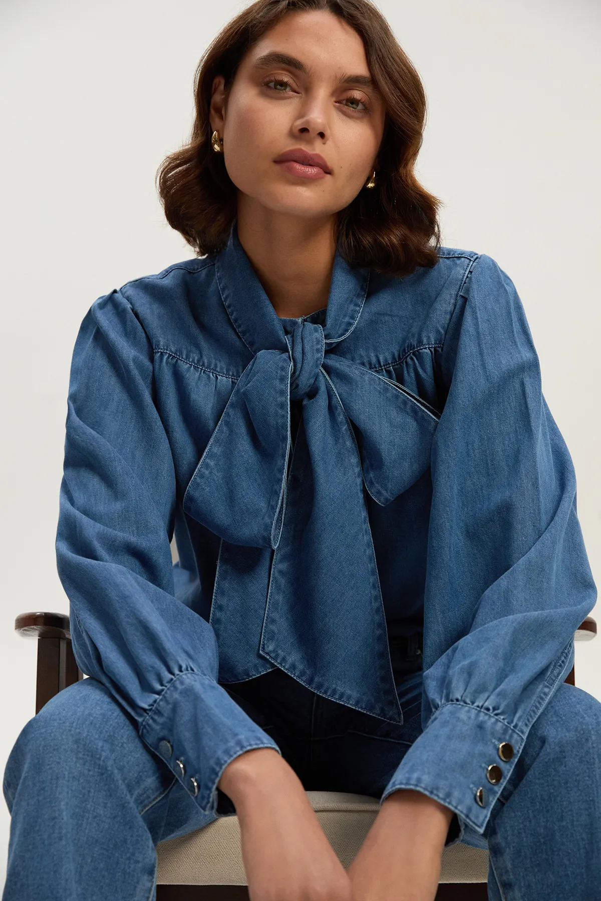 Denim Pussybow Blouse BKK26463