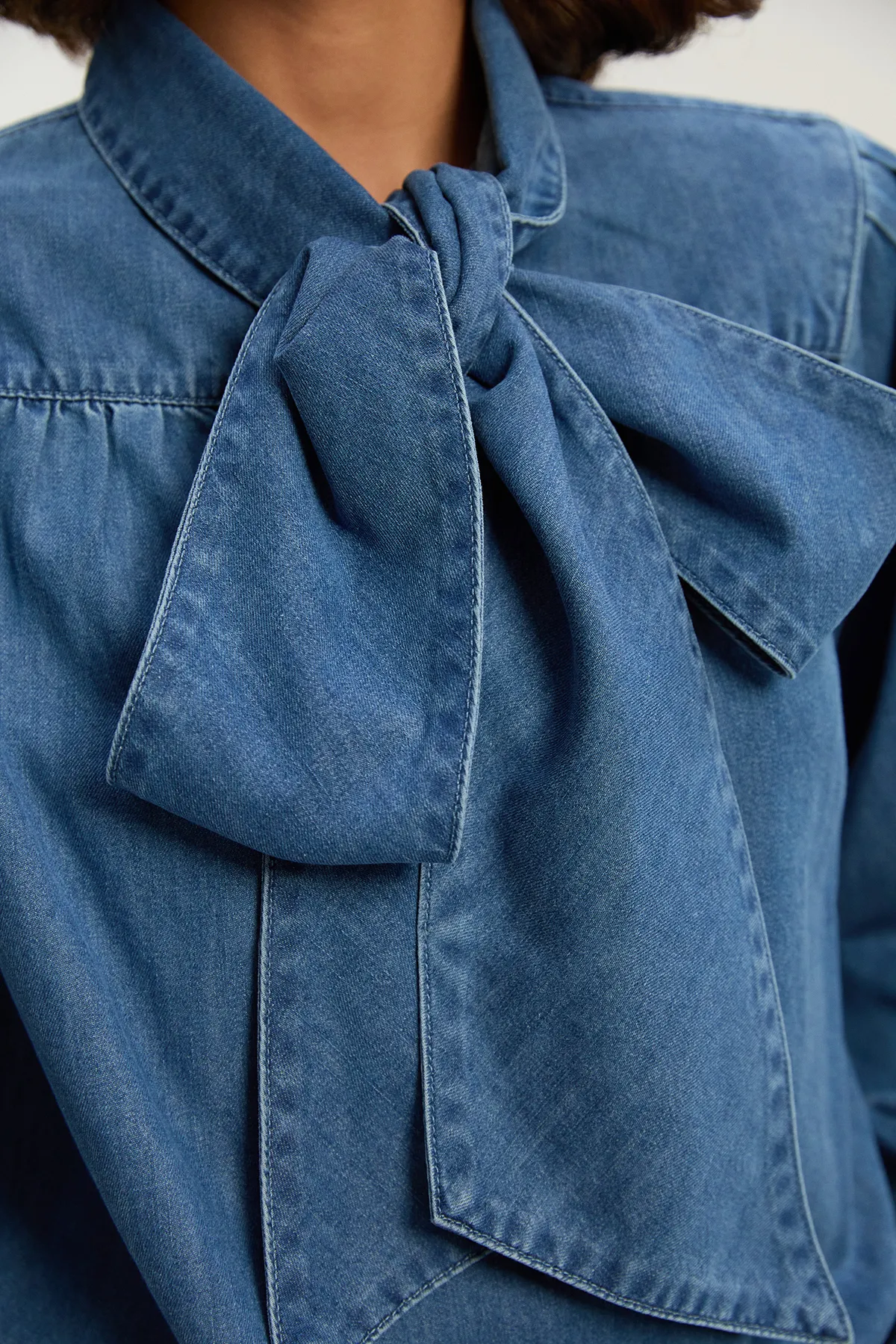 Denim Pussybow Blouse BKK26463