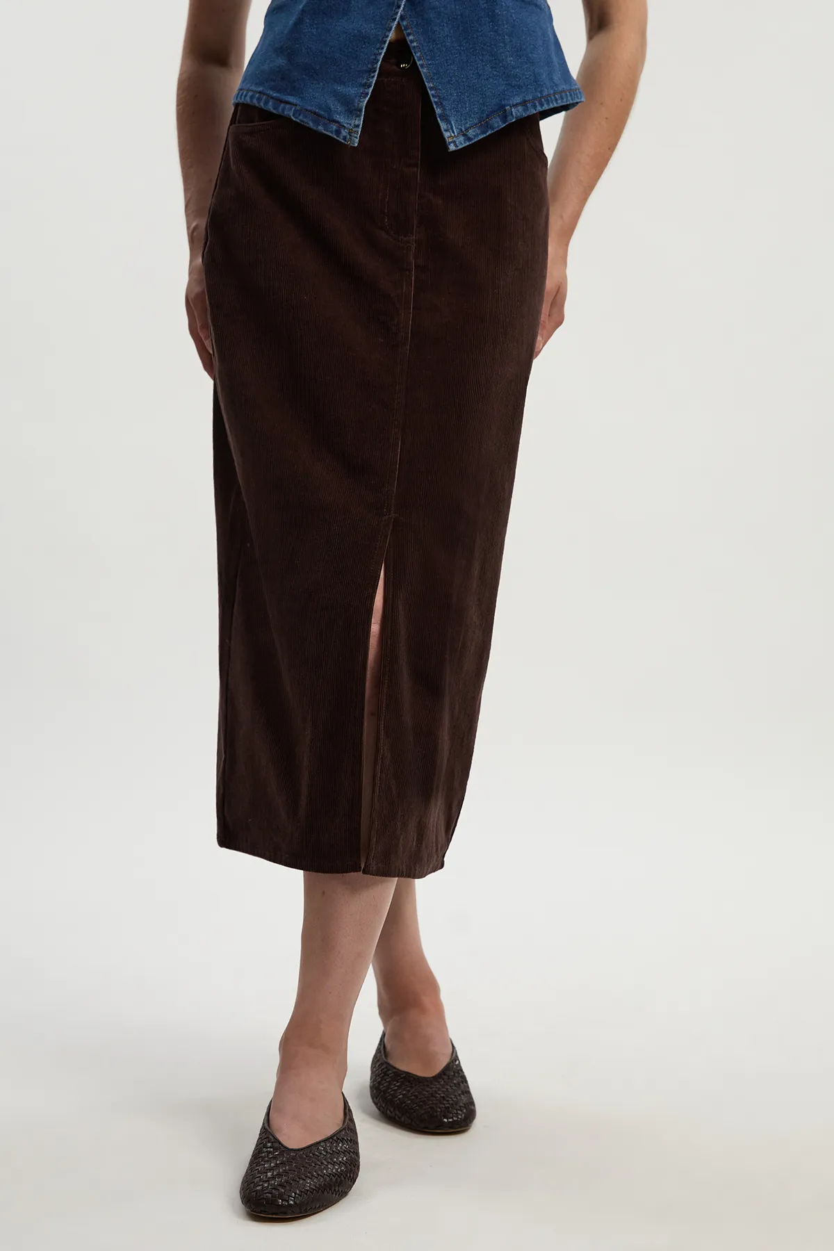 Stretch Cord Midi Pencil Skirt BKK26471