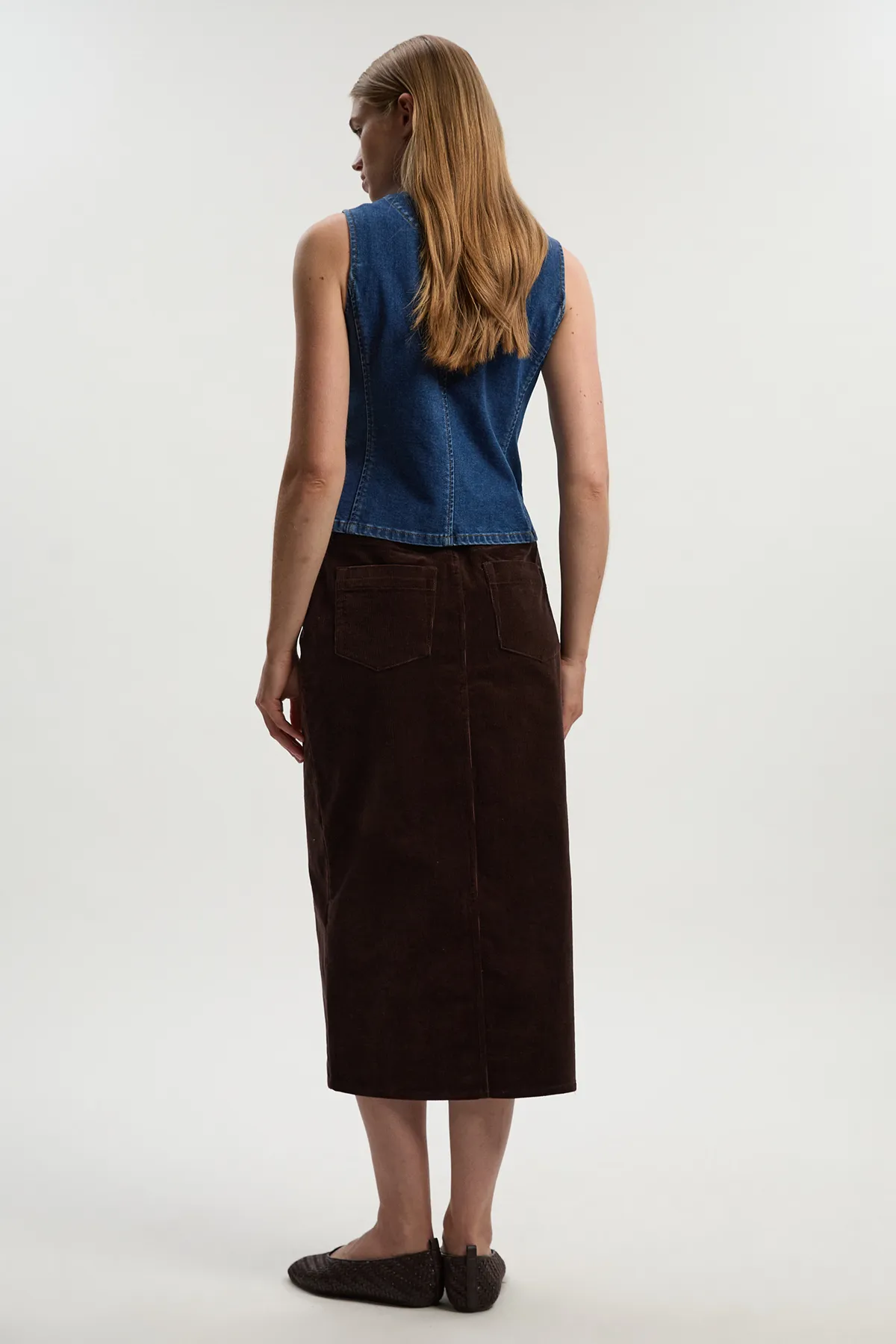 Stretch Cord Midi Pencil Skirt BKK26471