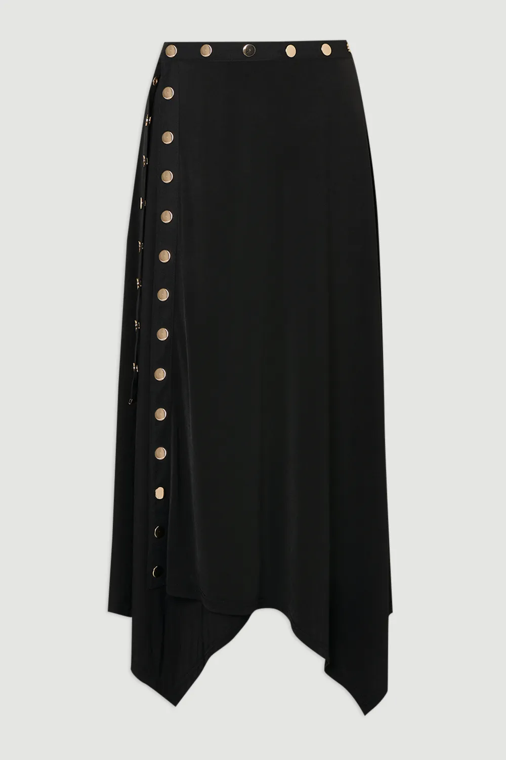 Plus Size Drapey Crepe Hanky Hem Eyelet Detail Maxi Skirt BKK26486