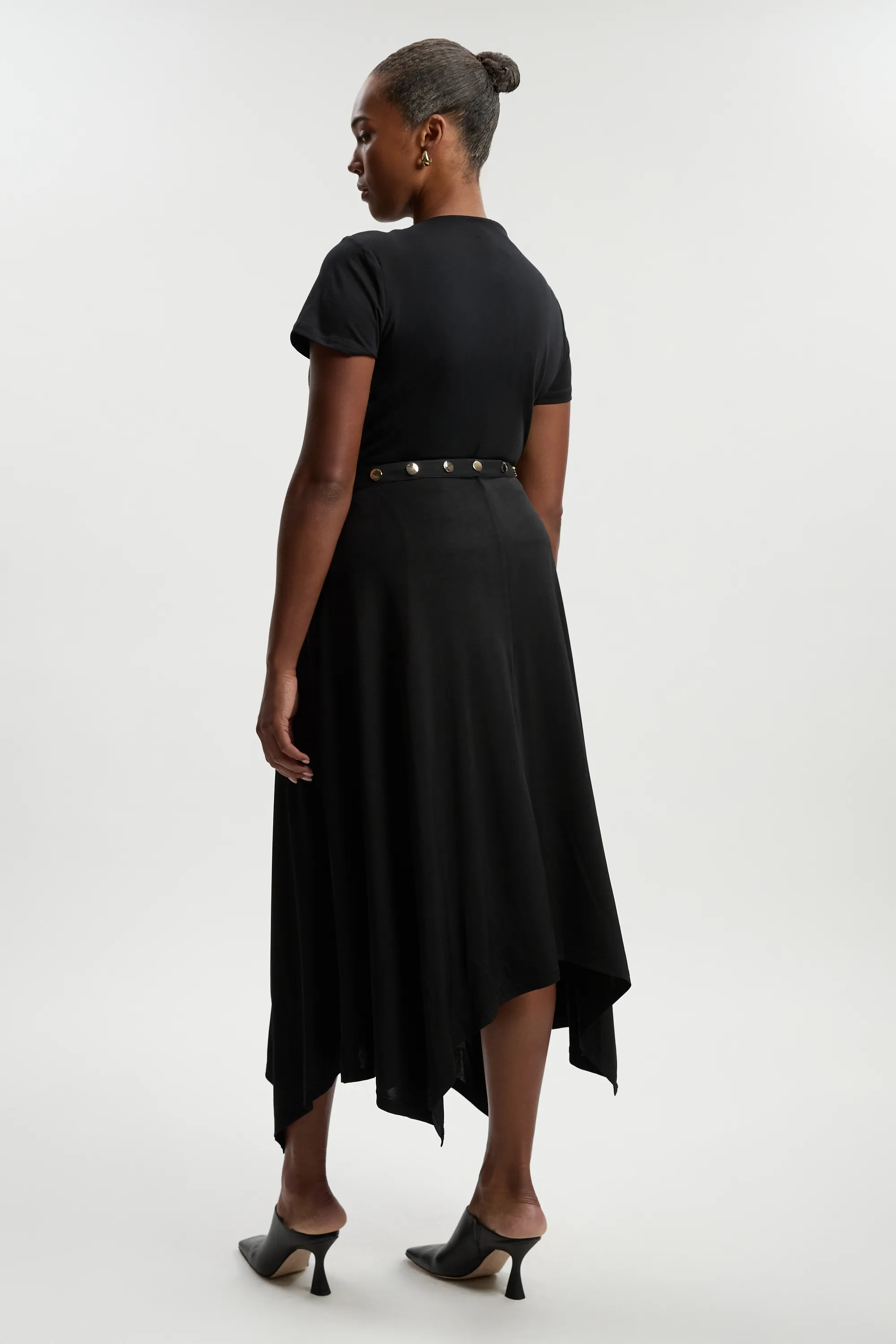 Plus Size Drapey Crepe Hanky Hem Eyelet Detail Maxi Skirt BKK26486