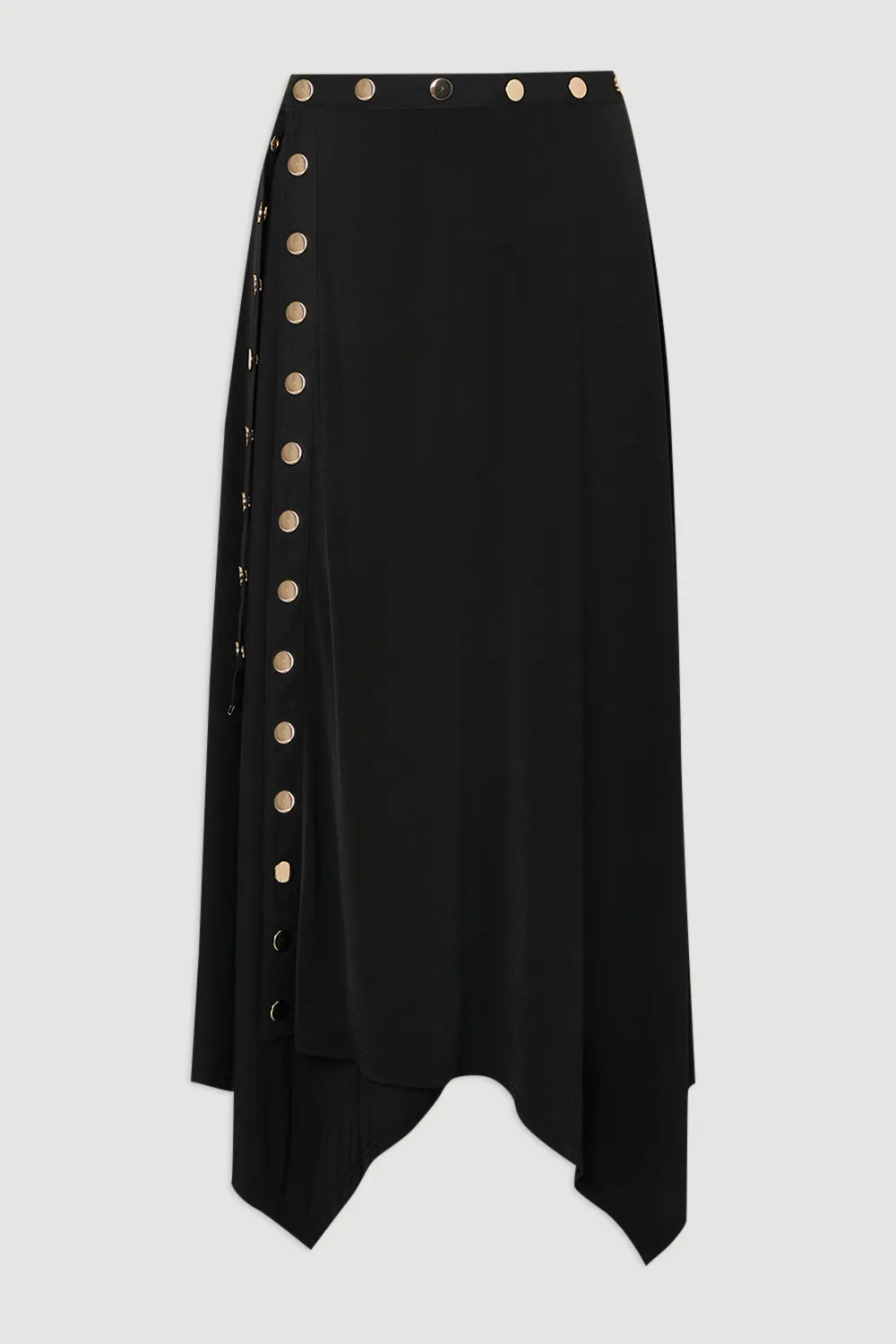 Drapey Crepe Hanky Hem Eyelet Detail Maxi Skirt BKK26496