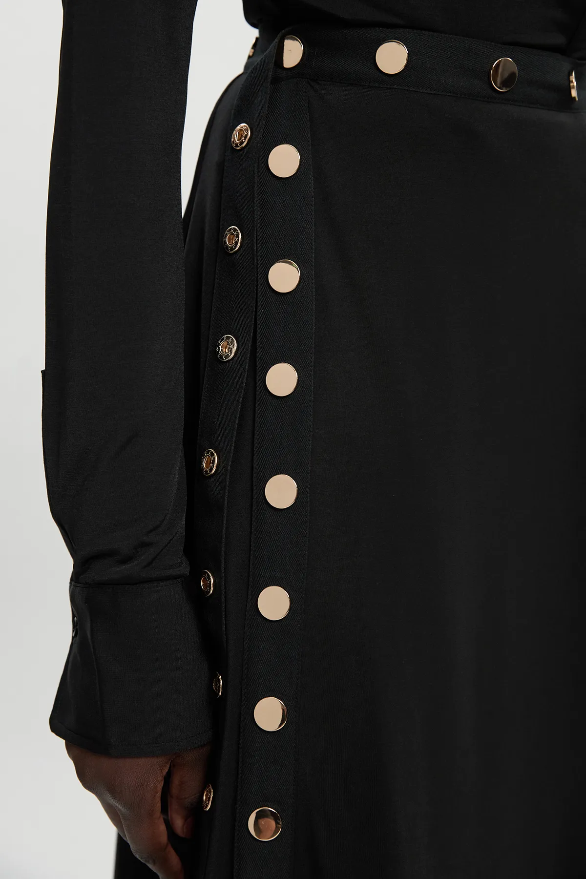 Drapey Crepe Hanky Hem Eyelet Detail Maxi Skirt BKK26496