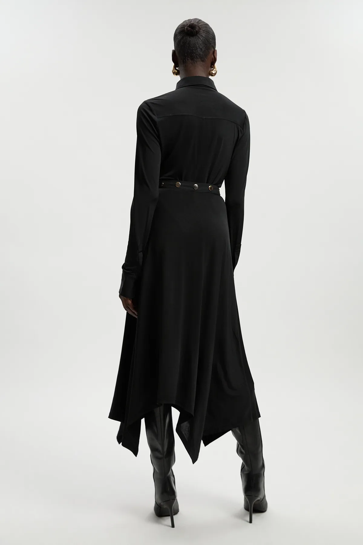 Drapey Crepe Hanky Hem Eyelet Detail Maxi Skirt BKK26496