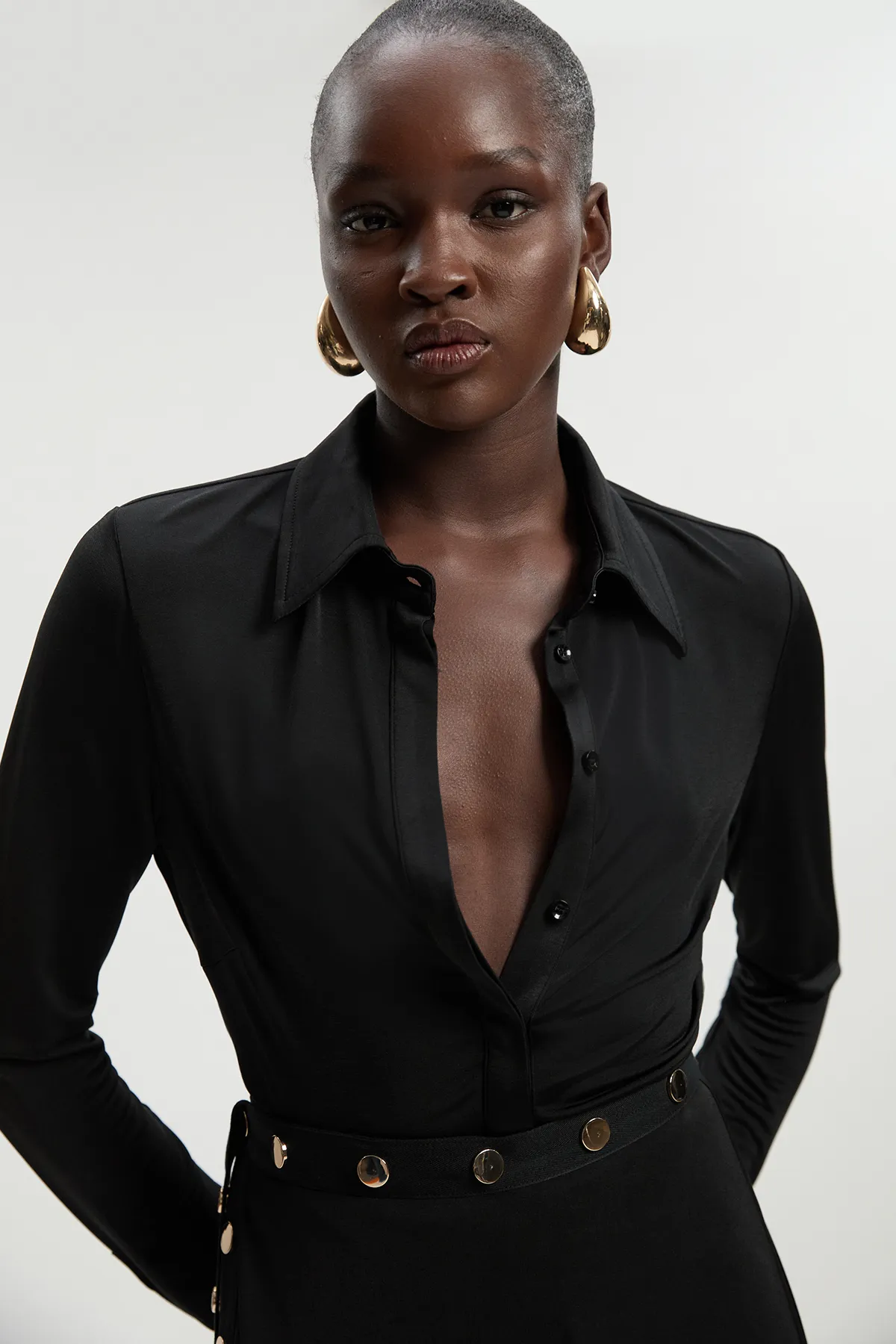 Drapey Crepe Slim Collared Shirt BKK26528