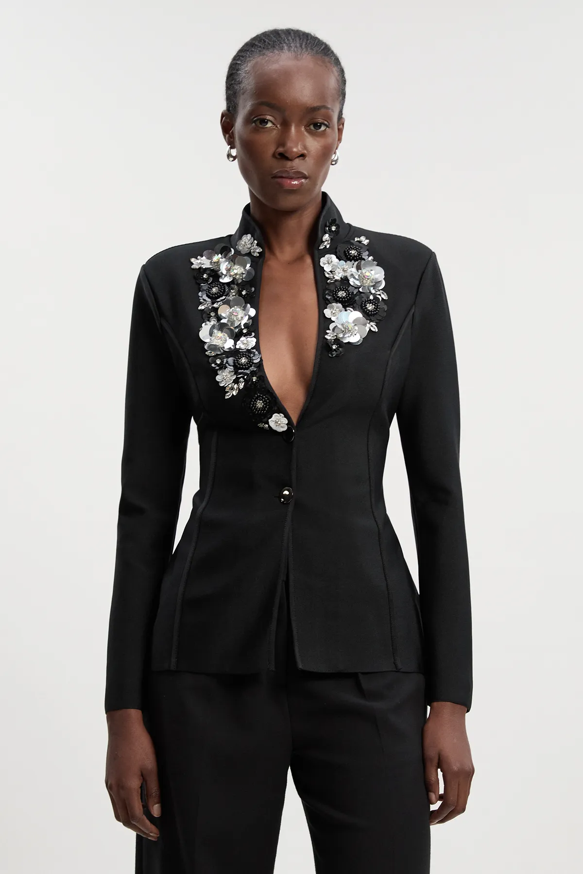 Embellished Figure Form Fitted Blazer Jacket BKK26548