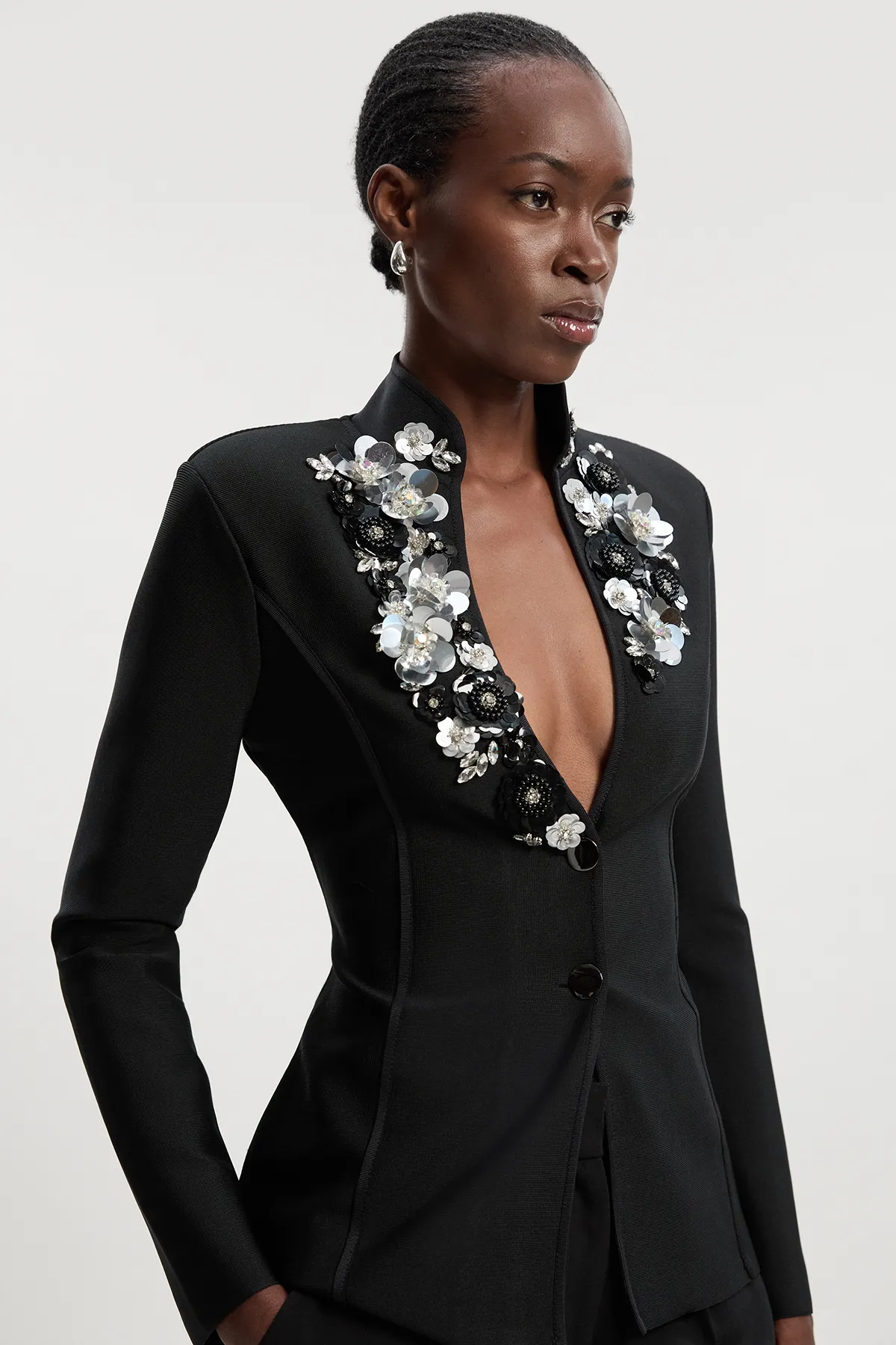 Embellished Figure Form Fitted Blazer Jacket BKK26548